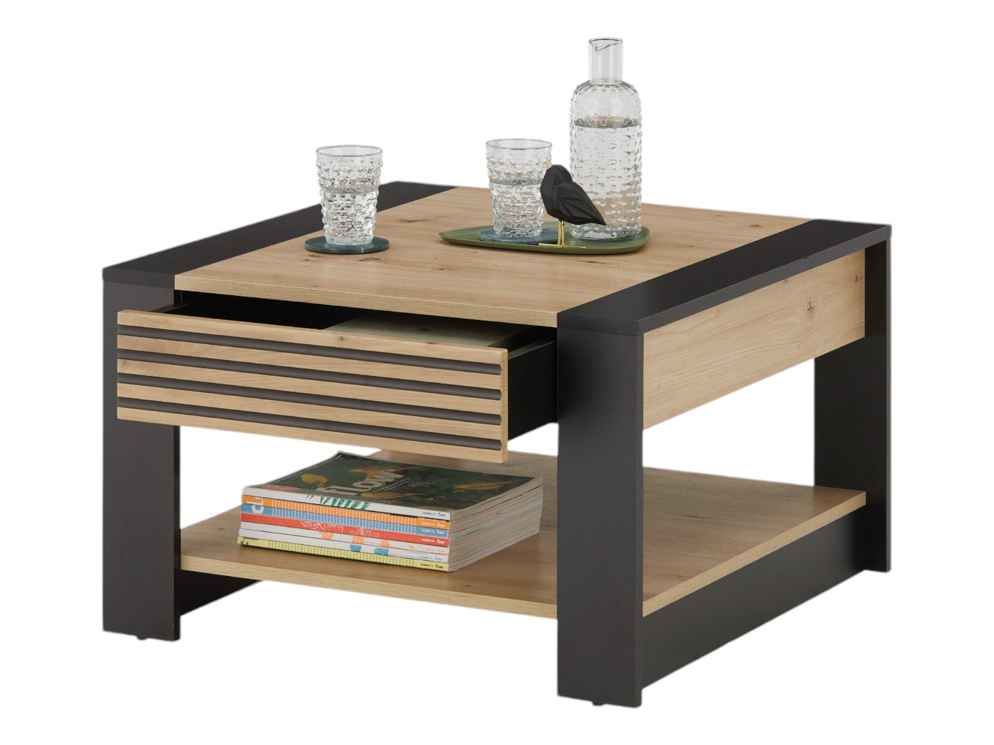 moebel-dich-auf Couchtisch FERRA (Beistelltisch, 1 Schubkasten, Stäbchenoptik), quadratisch 70x70