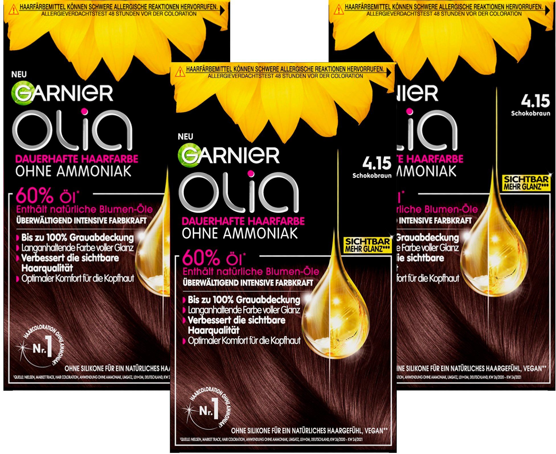 GARNIER Coloration Garnier Olia dauerhafte Haarfarbe, Set, 3-tlg., Ölbasis