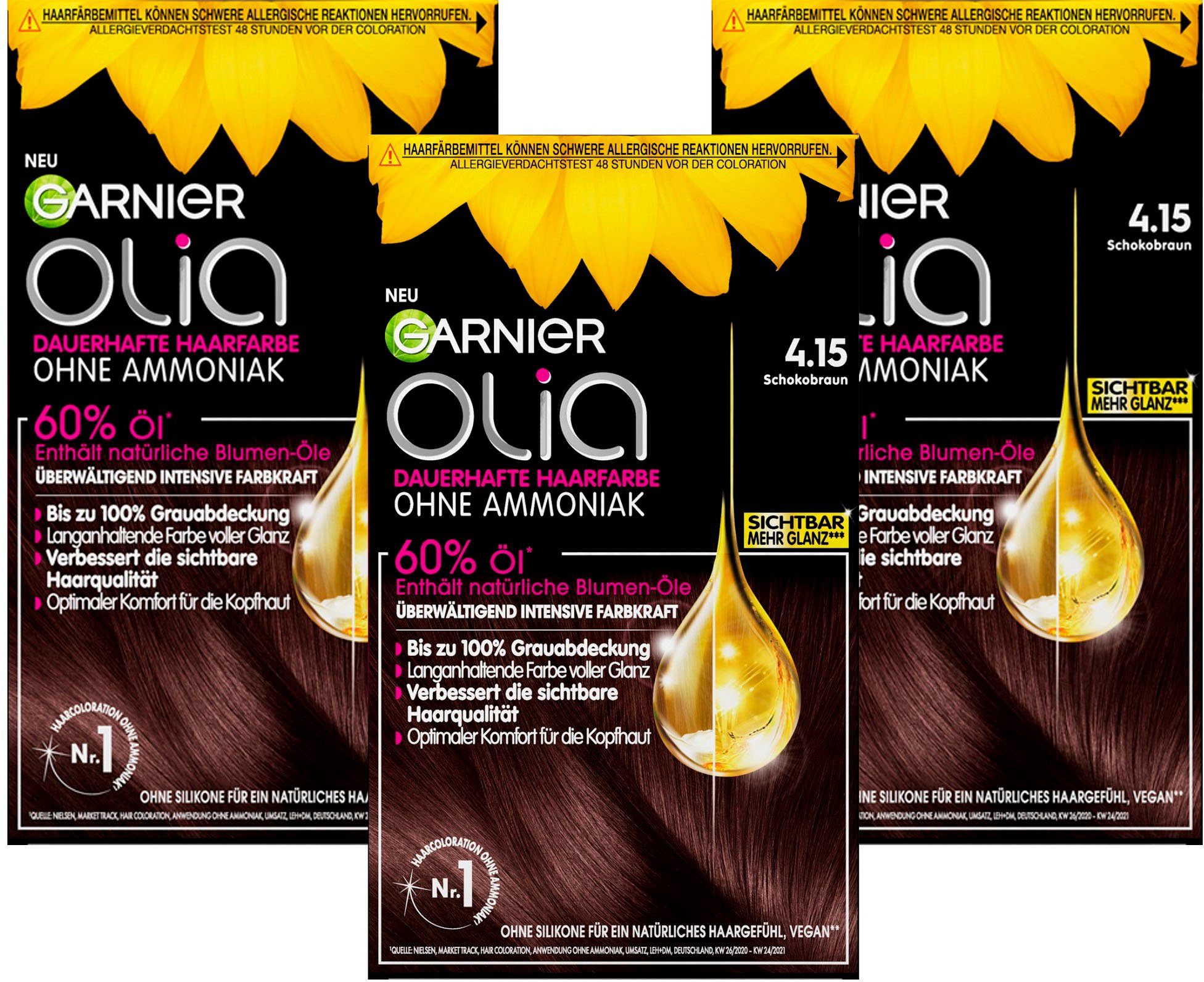 GARNIER Coloration Garnier Olia dauerhafte Set, 3-tlg., Ölbasis Haarfarbe