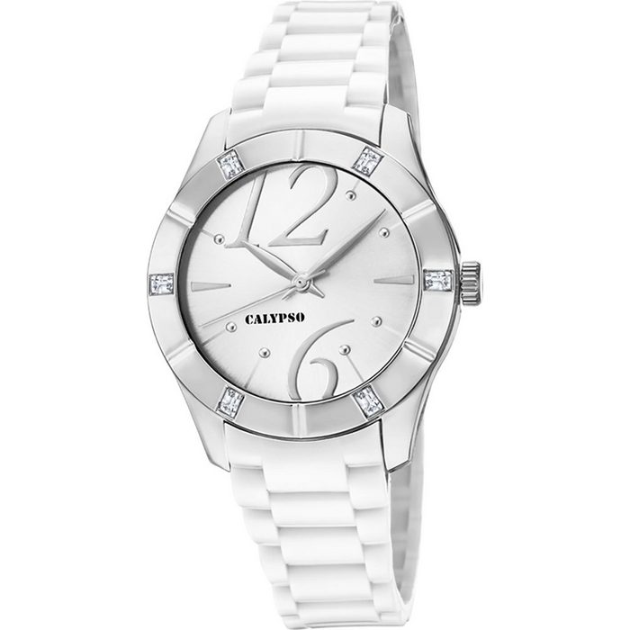 CALYPSO WATCHES Quarzuhr Calypso Damen Uhr K5715/1 Kunststoff PUR (Armbanduhr) Damen Armbanduhr rund Kunststoff PURarmband weiß Fashion
