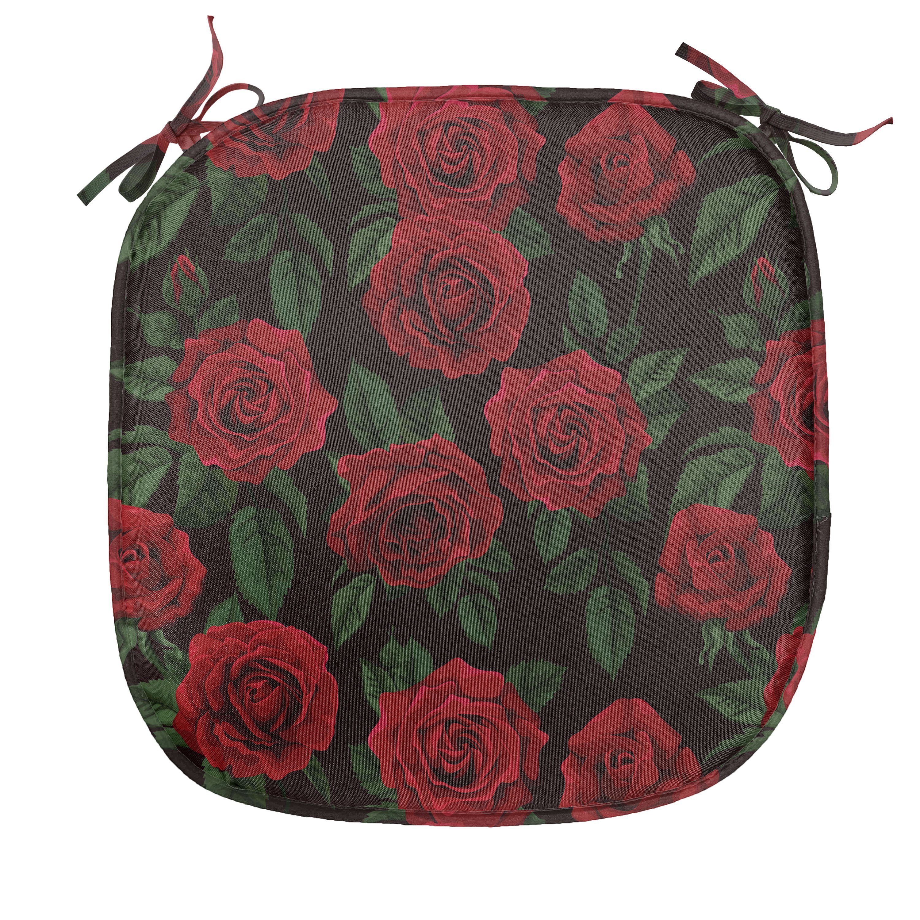 Riemen Rose für Abakuhaus Stuhlkissen Wachstum Retro Dekoratives wasserfestes Küchensitze, Kissen mit Blumenblatt-Blatt