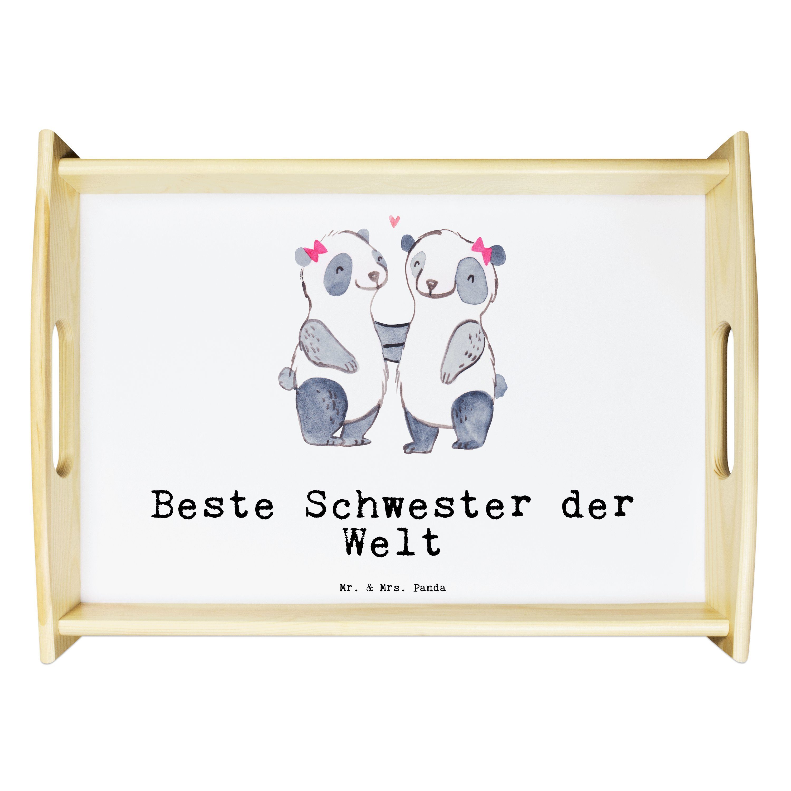 Mr. & Mrs. Panda Tablett lasiert, Geschenk, Frühstücksta, Schwester Liebe, Welt - der Panda Echtholz Beste (1-tlg) Weiß 
