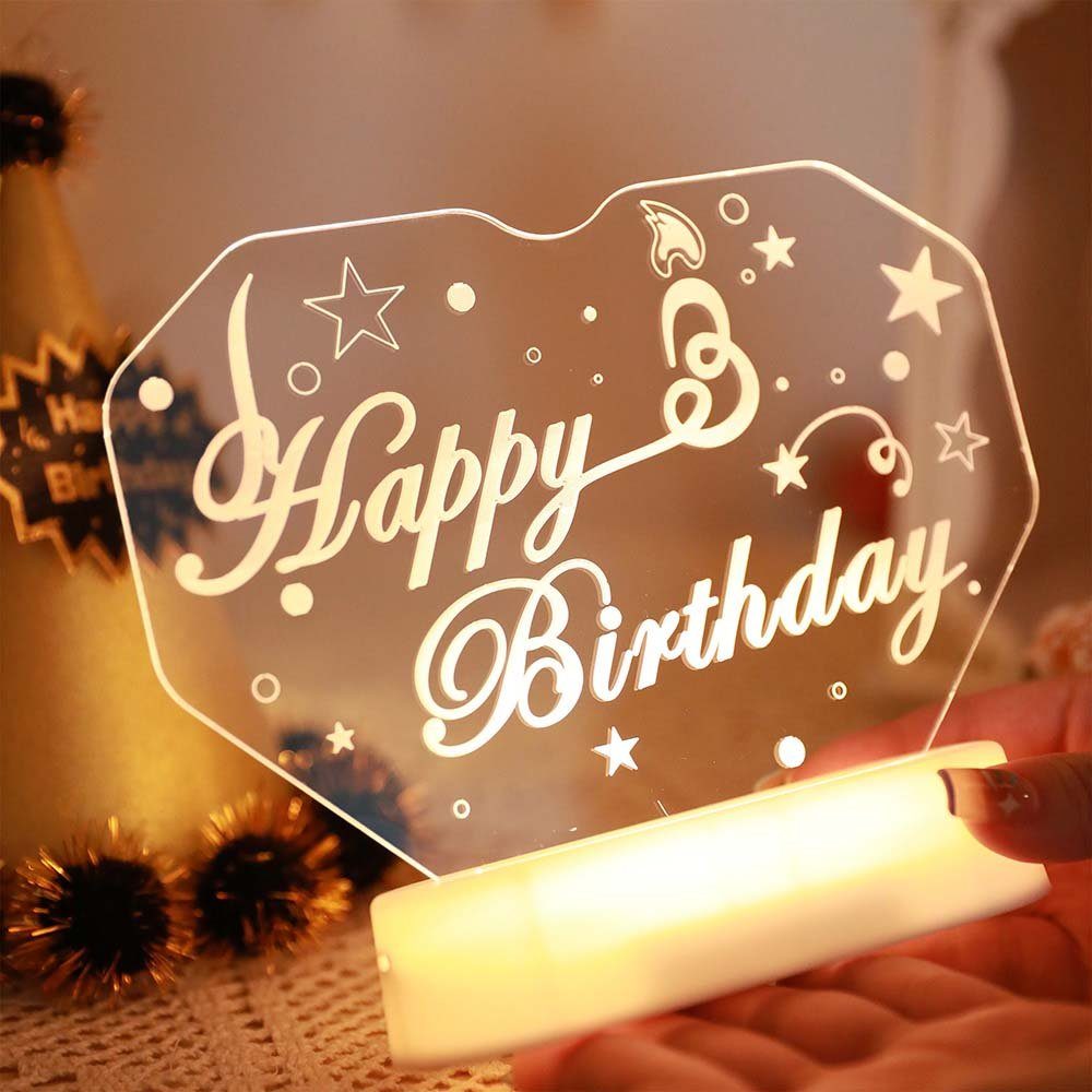 Geburtstag Geschenke Nachttischlampe, Fernbedienung, Happy LED mit Leuchte Party, Tischlampe, Acryl Batteriebetrieben Birthday RGB Nachtlicht Sunicol 3D
