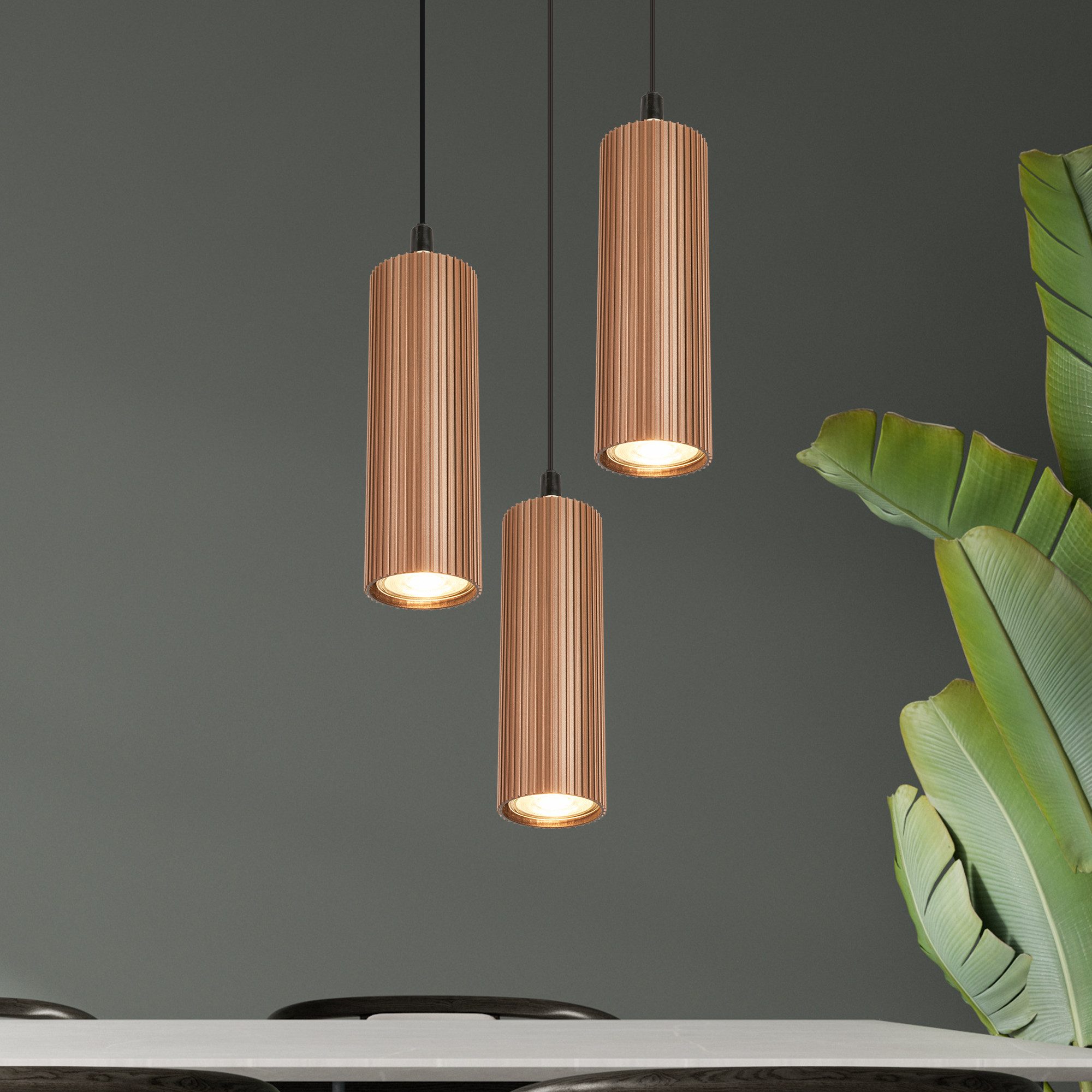 Briloner Leuchten LED Pendelleuchte Hängelampe Höhenverstellbar GU10 Riffle-Optik, 3-Flammig, ohne Leuchtmittel, Abhängig vom Leuchtmittel, 20x120 cm, Esszimmer, Esstisch, Wohnzimmer