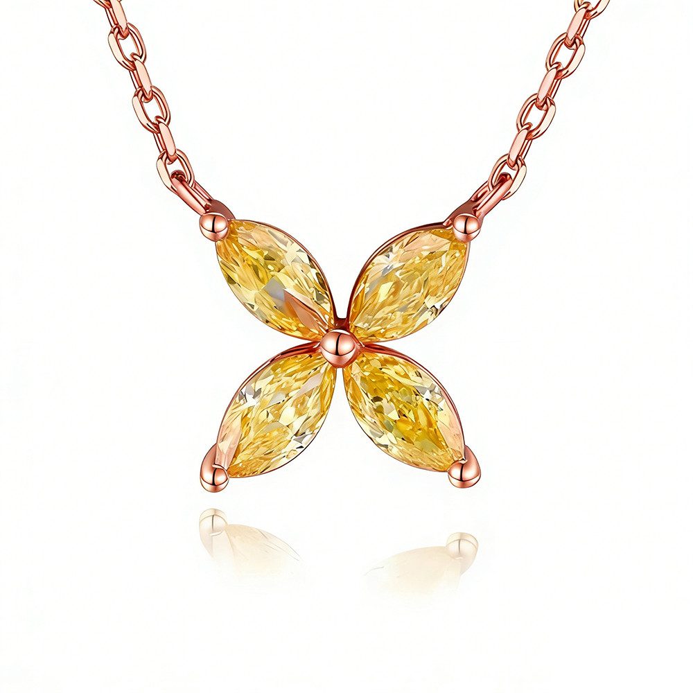 Sternvoll Goldkette Kleeblatt Kette mit 0,62 ct gelben Diamanten aus 18K Gold, IGI, Glücksbringer, Kleeblatt-Design, 18K Massivgold, Fancy Yellow Diamonds