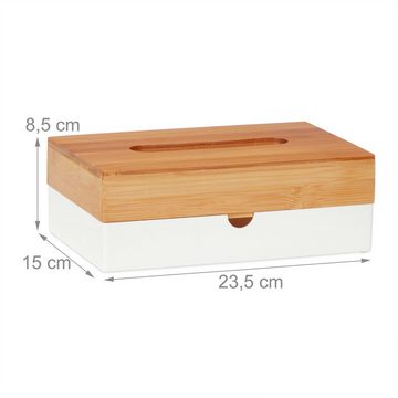 relaxdays Papiertuchbox Weiße Tücherbox mit Bambus-Deckel
