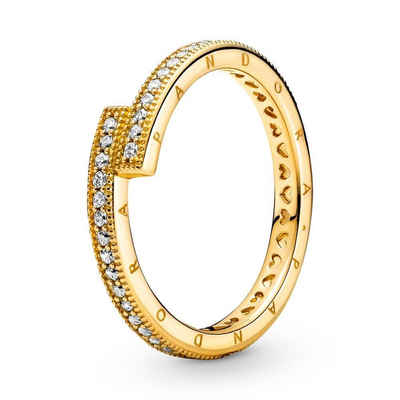 Pandora Fingerring Pandora Überlappender Ring, 14 Karat vergoldet und Cubic Zirkonia