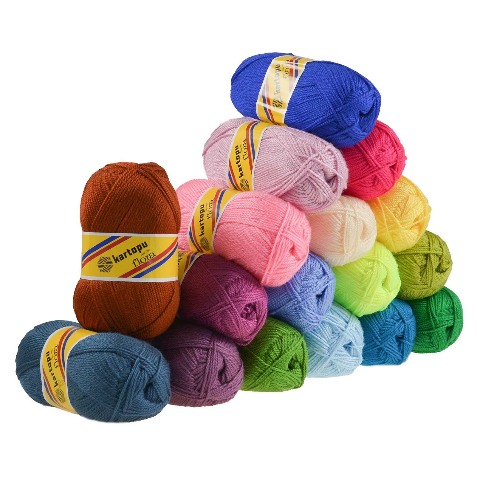 Kartopu 5 x 100g Strick-Häkel-Garn Kartopu Flora Acryl-Wolle Farbwahl Häkelwolle, 1150 m (5er-Pack, 5-St), K1002 mittelgrau meliert