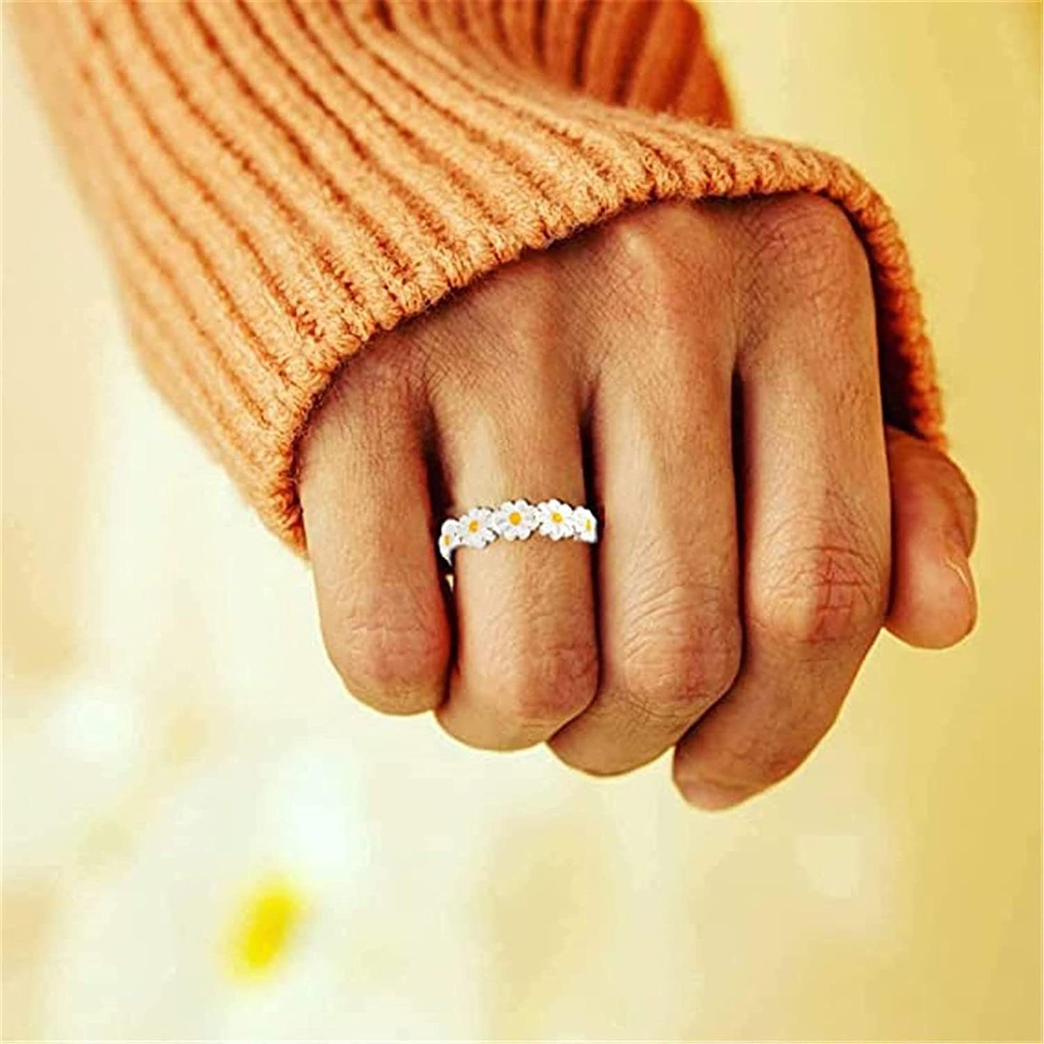 weiße frische Blume POCHUMIDUU Kleiner Kleine Gänseblümchenring Fingerring