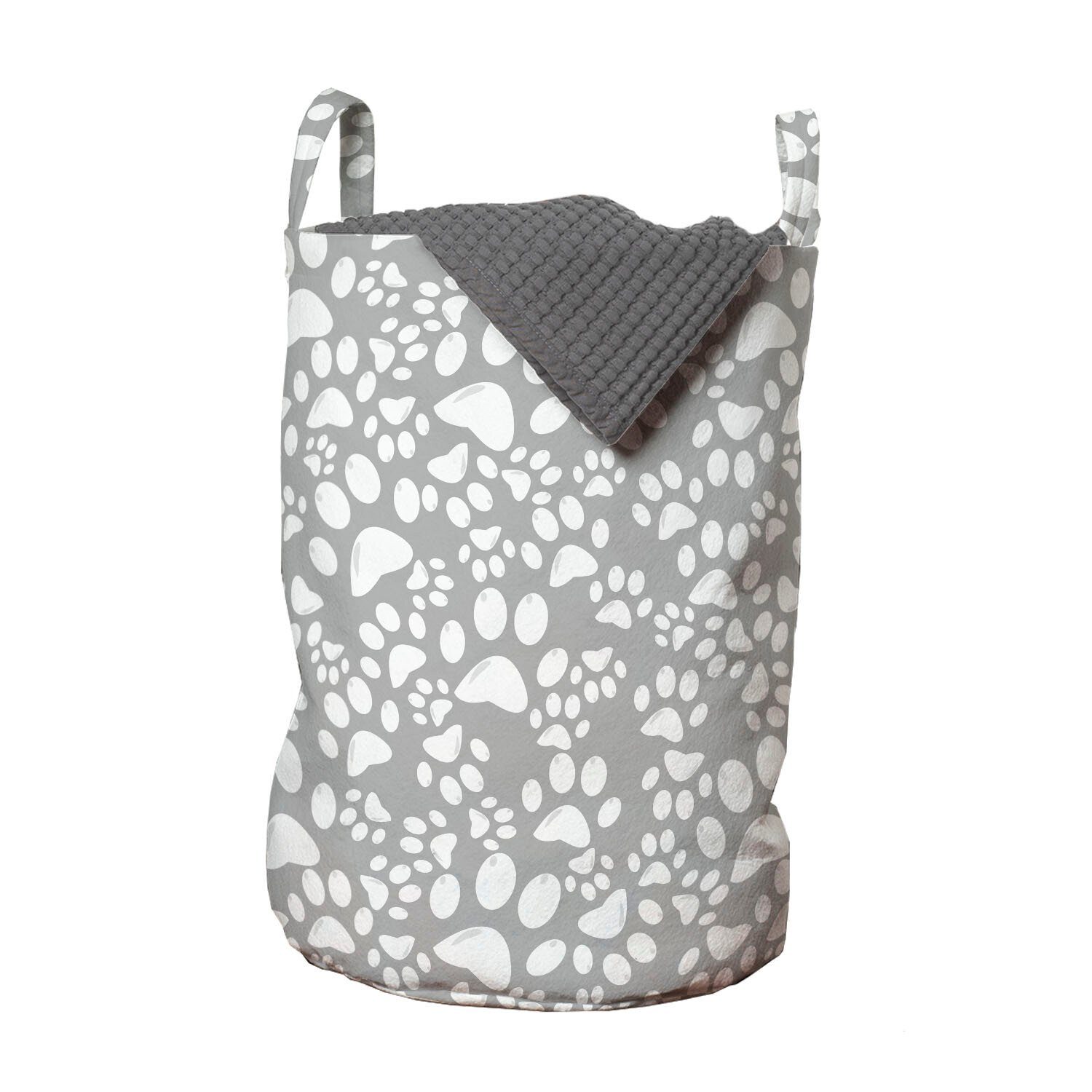 Abakuhaus Wäschesäckchen Wäschekorb mit Griffen Kordelzugverschluss für Waschsalons, Pfotenabdruck Hund Fuß Mark auf Grau | Wäschesäcke