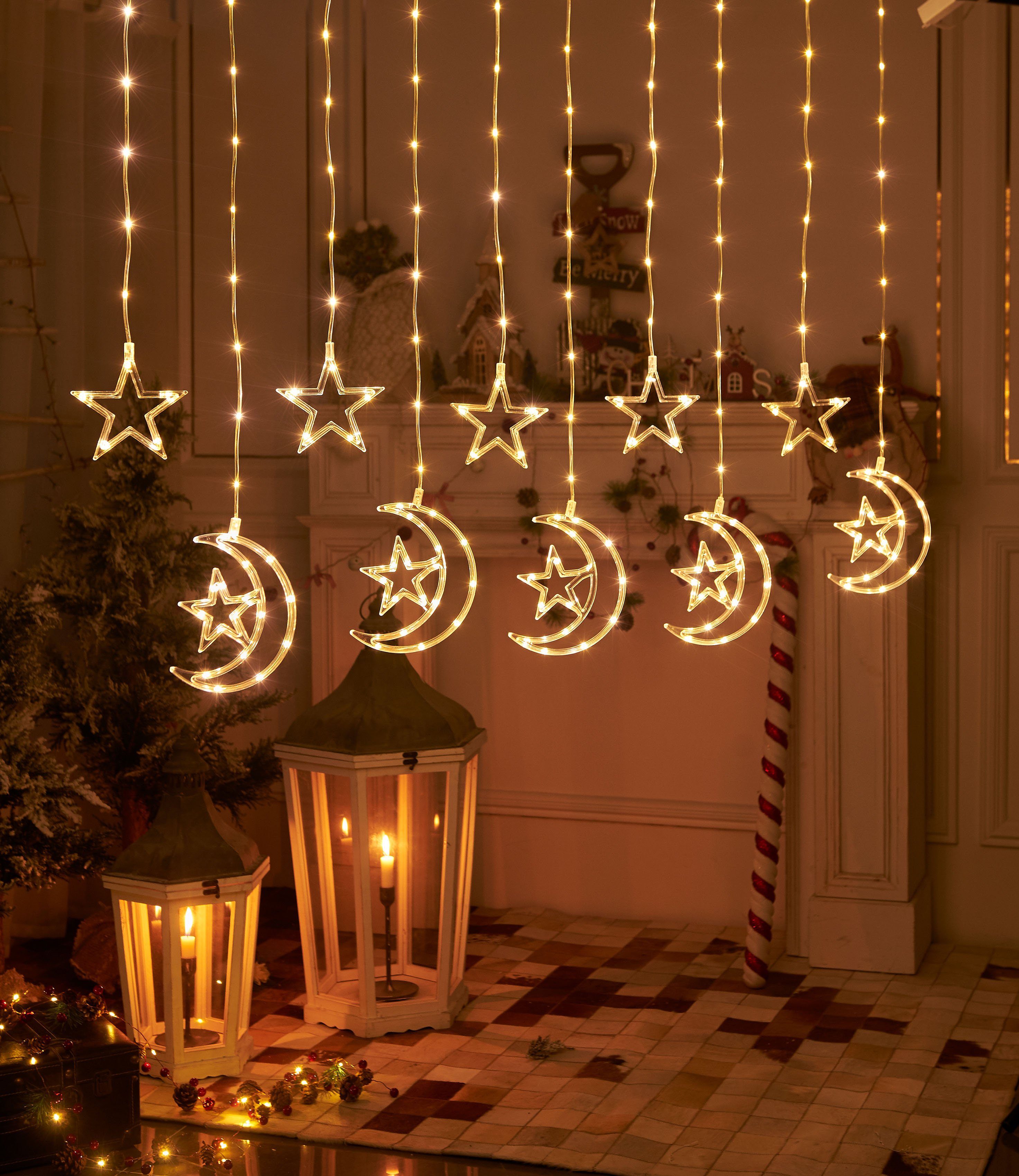 Star-Max LED-Lichtervorhang Weihnachtsdeko aussen, 150-flammig, mit 8 verschiedenen Leuchtfunktionen