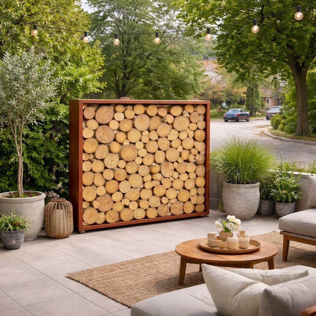 ESTEXO Regal Cortenstahl Sichtschutzwand Brennholzregal 150x150x38 cm Rost Holzla