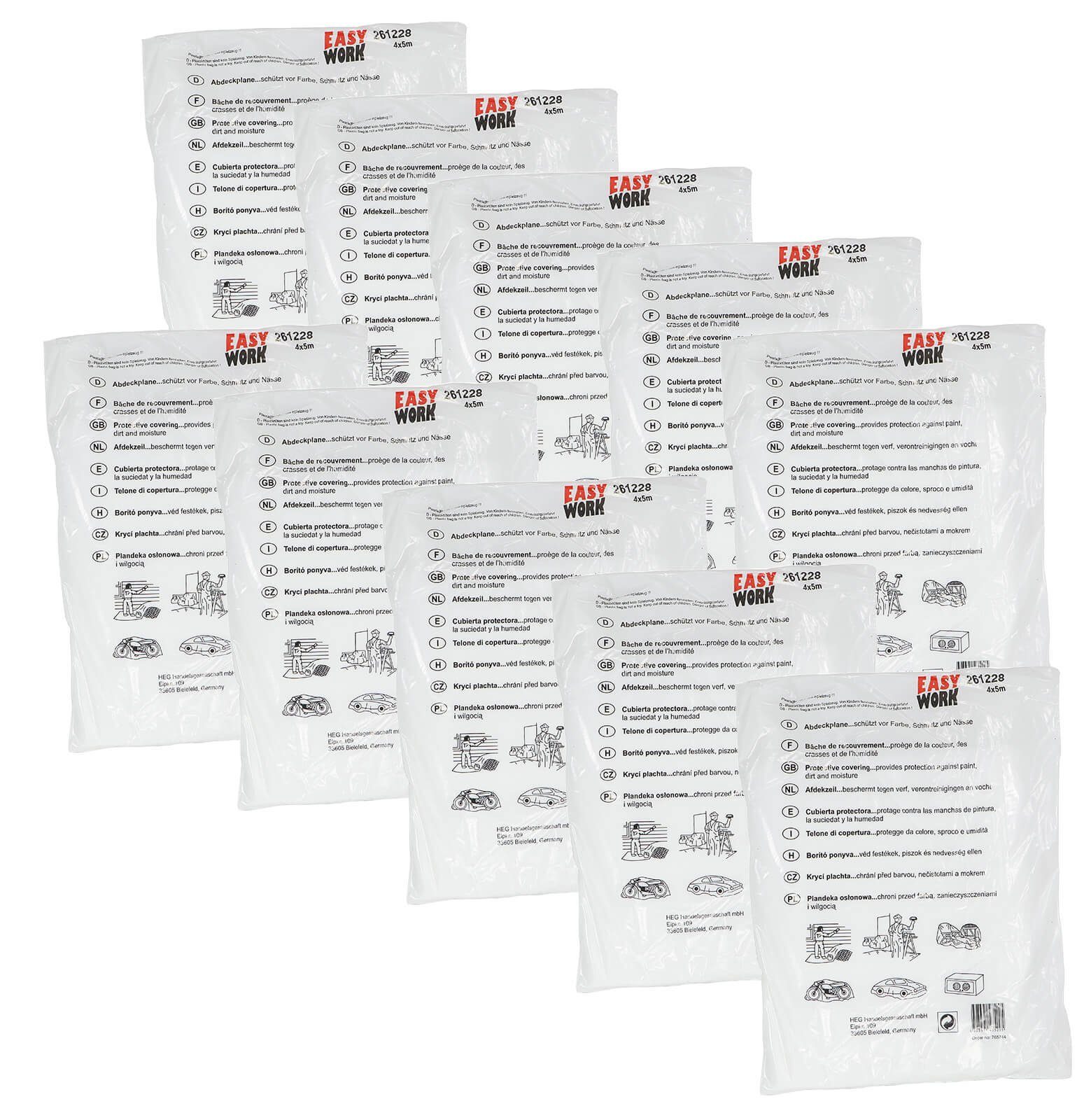 Easy Work Abdeckfolie 10x Maler Abdeckplane Abdeckfolie je 4x5m
