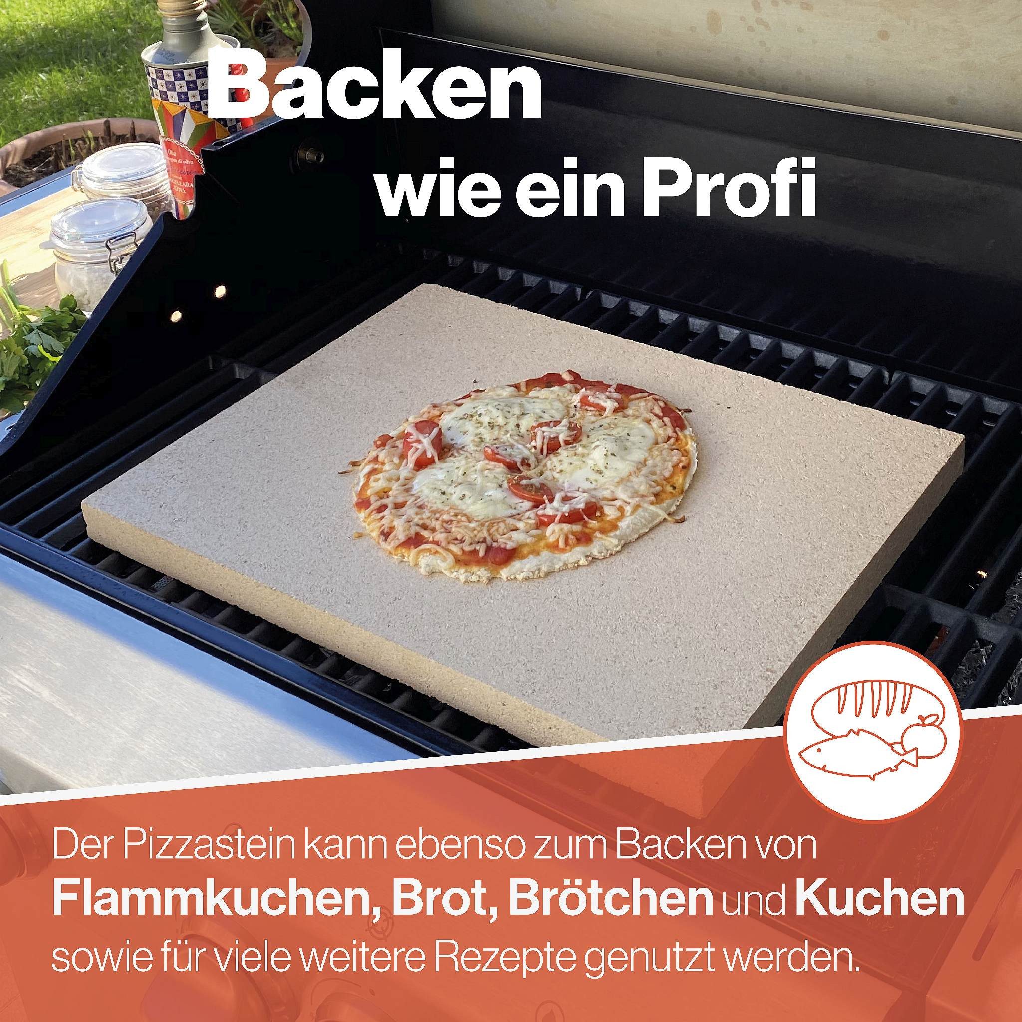 Feuerfest 123 GmbH Pizzastein Pizzastein 40 x 30 x 2 cm Schamotte, (Pizza wie vom Italiener für zu Hause), Pizza Stein Lebensmittelecht Schamottstein