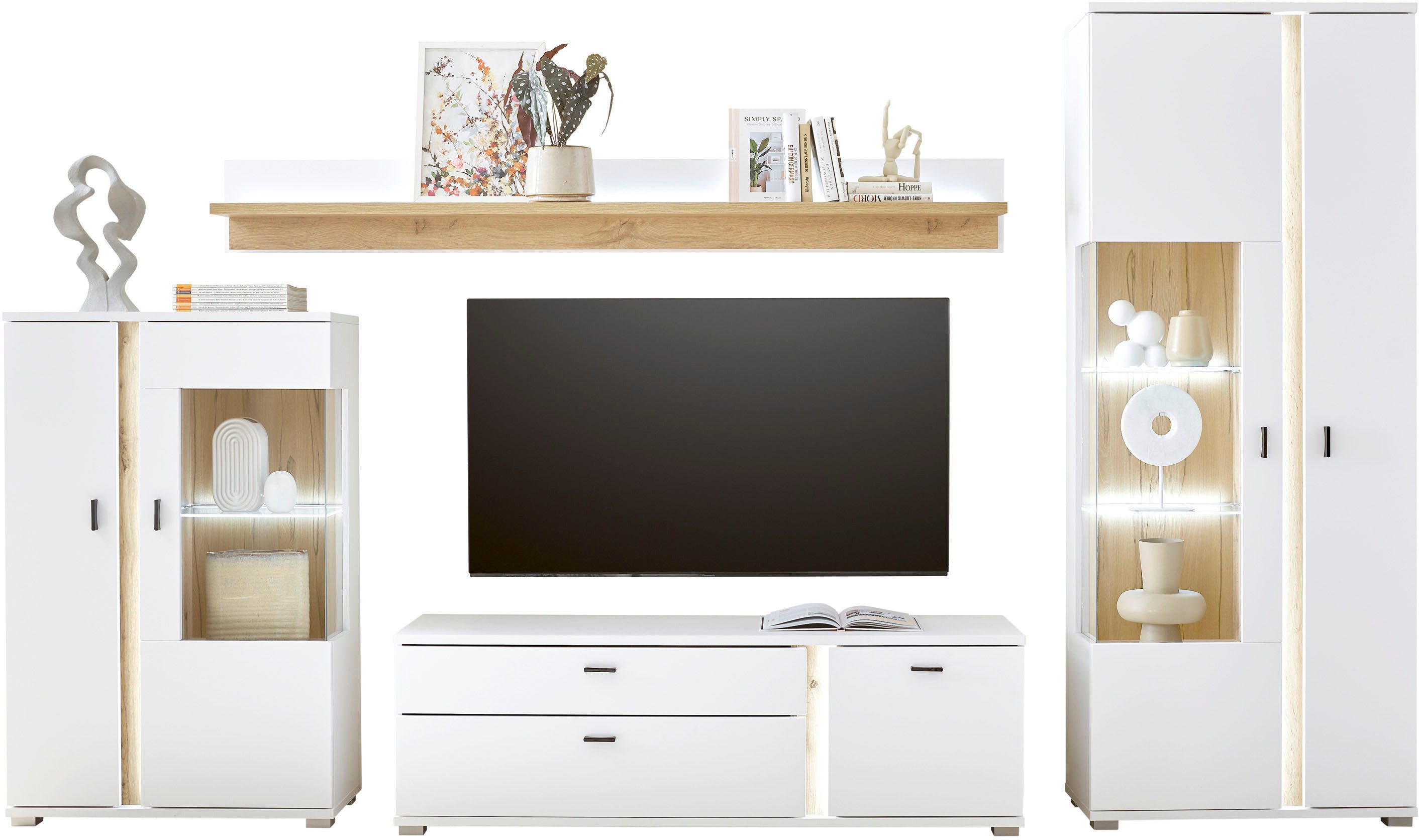 INOSIGN Wohnwand LONG ISLAND, (Set, 4-St), in moderner Trendfarbe,inklusive senkrechter Beleuchtung,Breite 330 cm