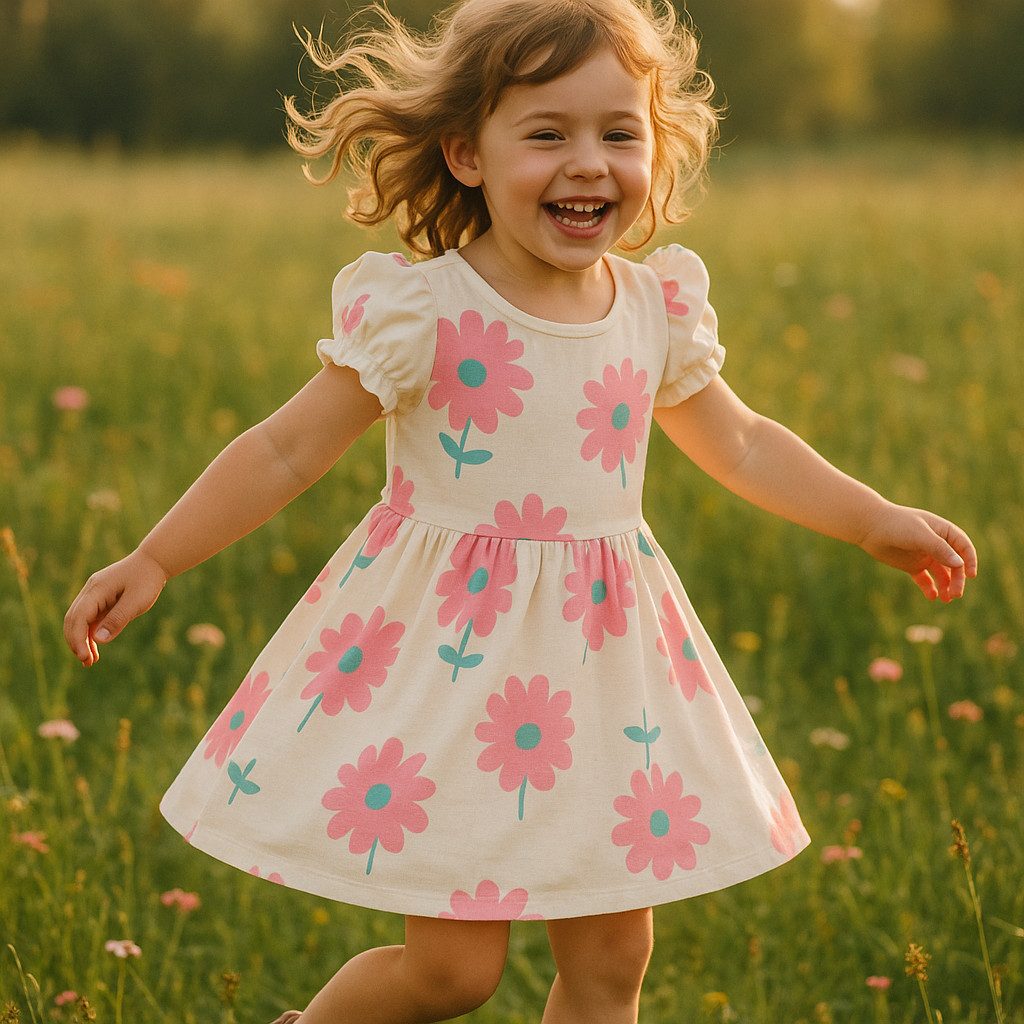 Partykleid Mädchen, Sommerkleid, Freizeitkleid, 100% Baumwolle, Weiß, Blumen
