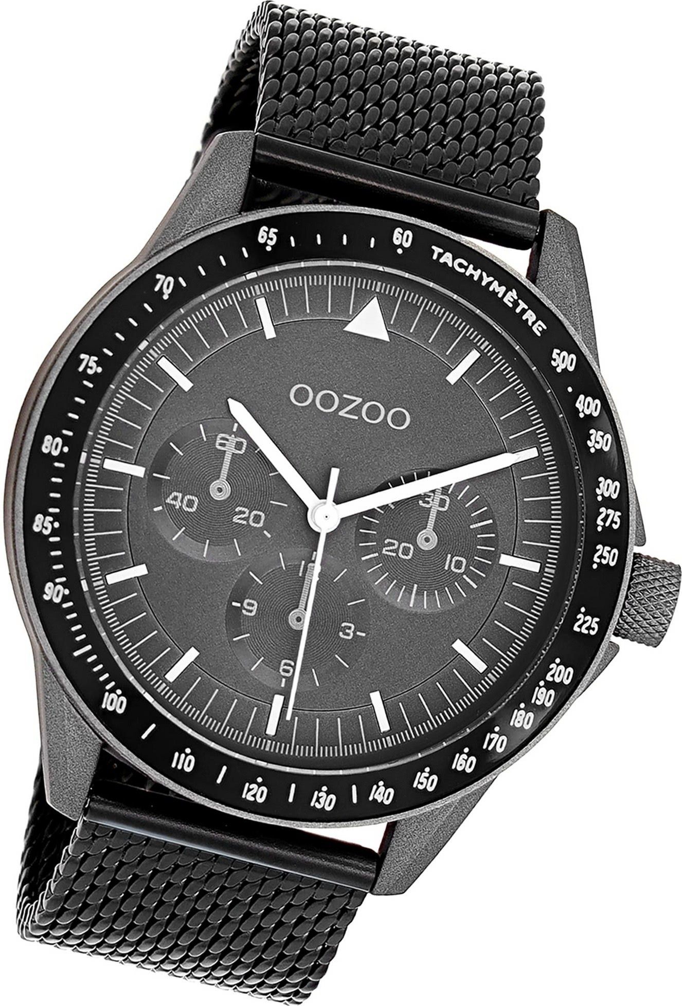 OOZOO Quarzuhr Oozoo Herren Armbanduhr groß Herrenuhr Metall, (ca. 45mm) Timepieces, rundes Gehäuse, schwarz, Mesharmband