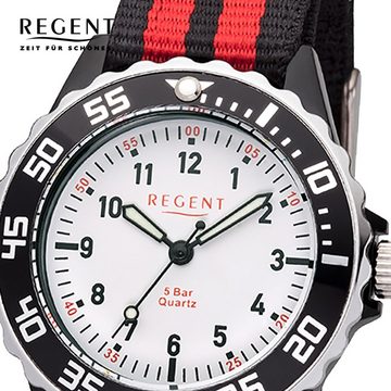 Regent Quarzuhr Regent Kinder Jugend-Armbanduhr rot, (Analoguhr), Kinder Armbanduhr rund, mittel (ca. 35mm), Textilarmband