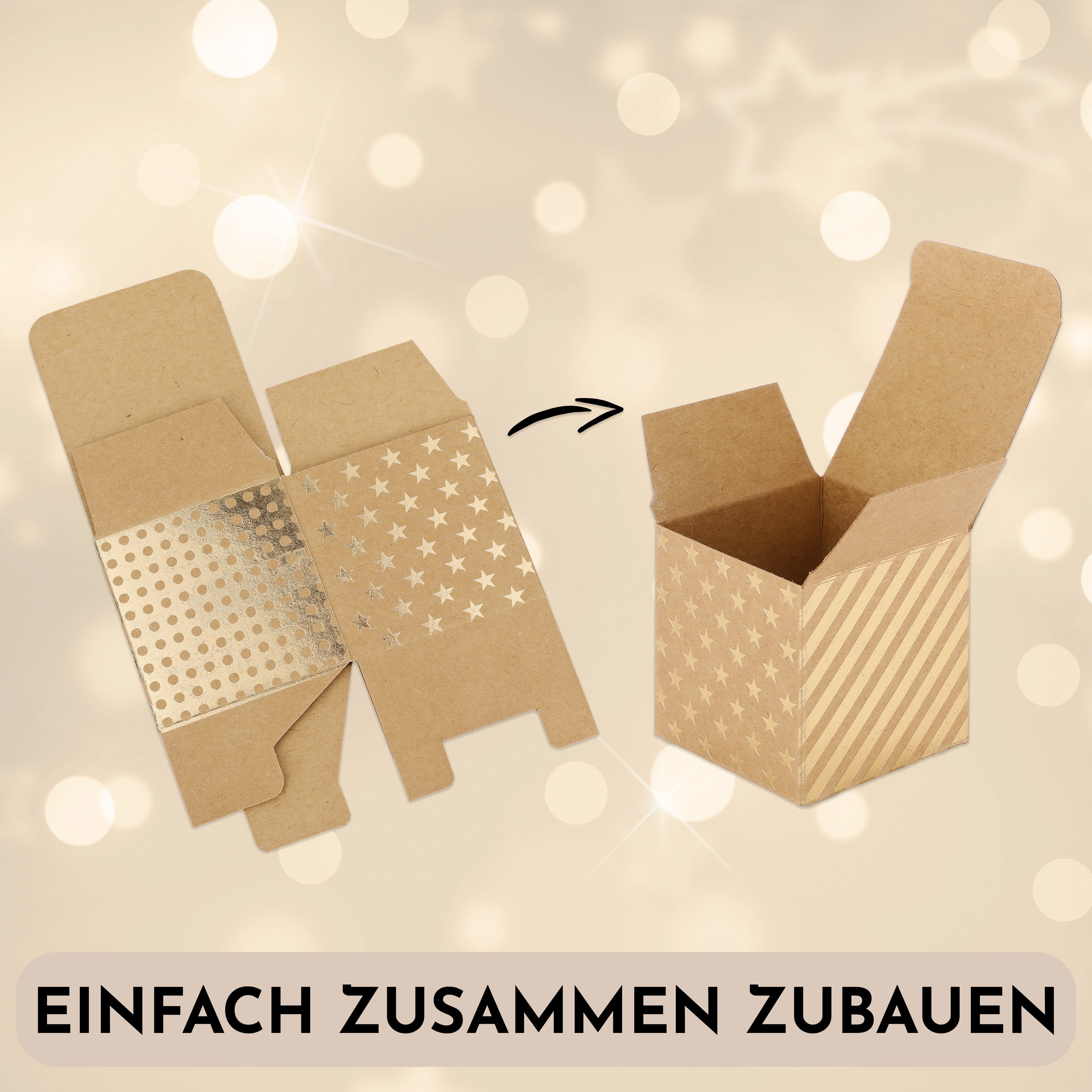 Nordstern befüllbarer Adventskalender 24 Goldene Geschenkboxen Schachteln und Zahlen Aufkleber, DIY Weihnachtskalender für Kinder, Frau und Mann