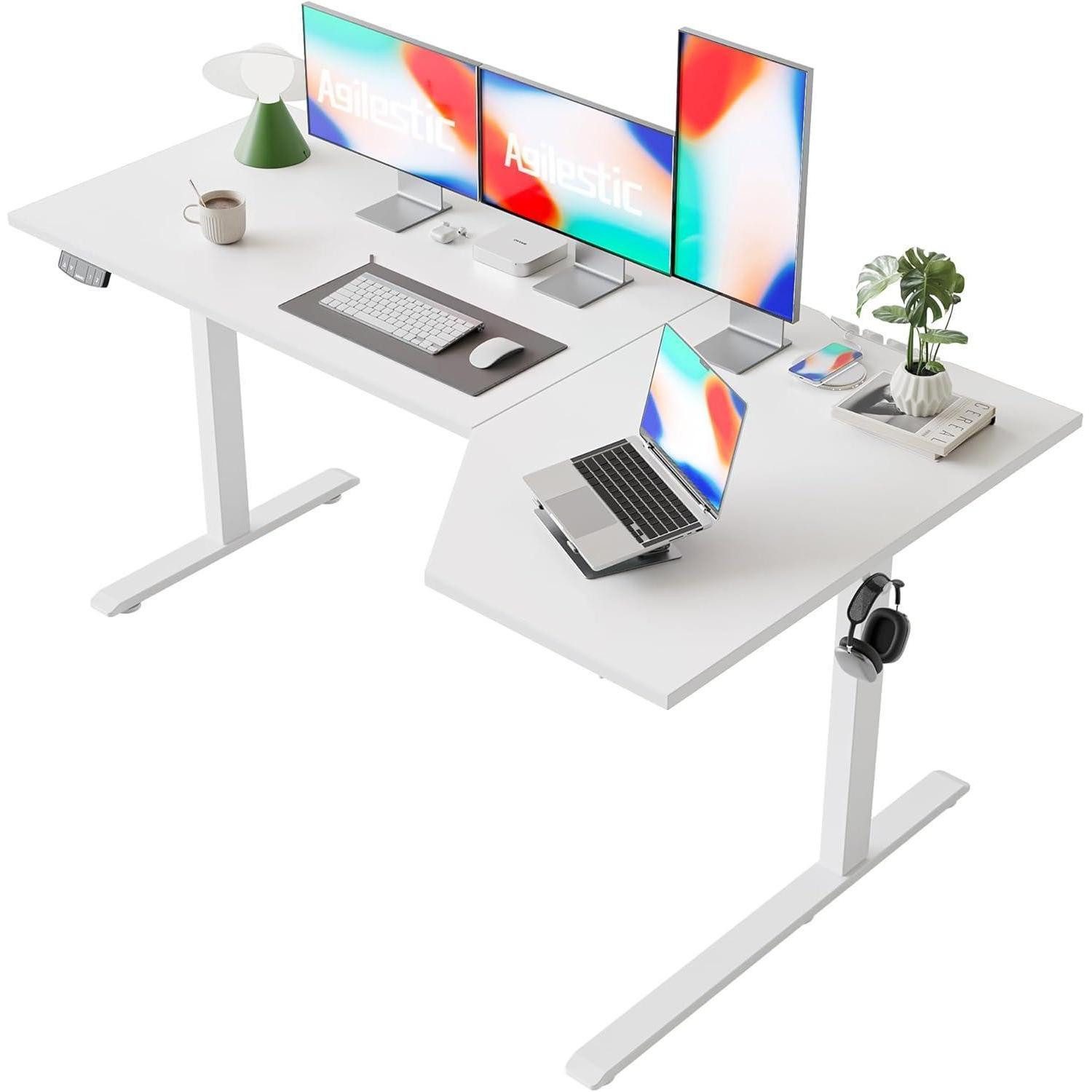 LuxusKollektion Eckschreibtisch Stehschreibtisch elektrisch L Form höhenverstellbar Weiß 160 x 90 cm