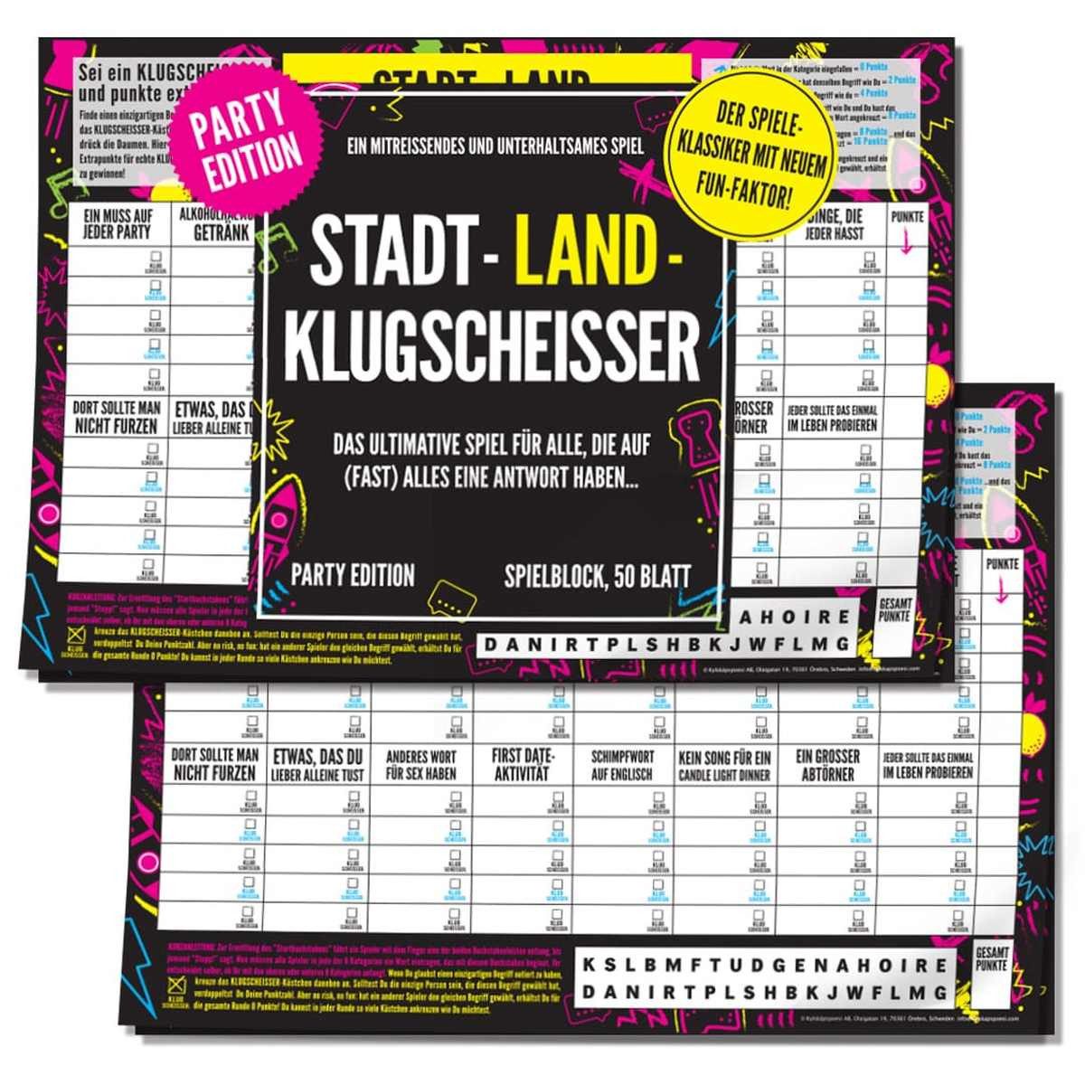 Pegasus Spiele Spiel Spielblock Stadt Land Klugscheisser Party
