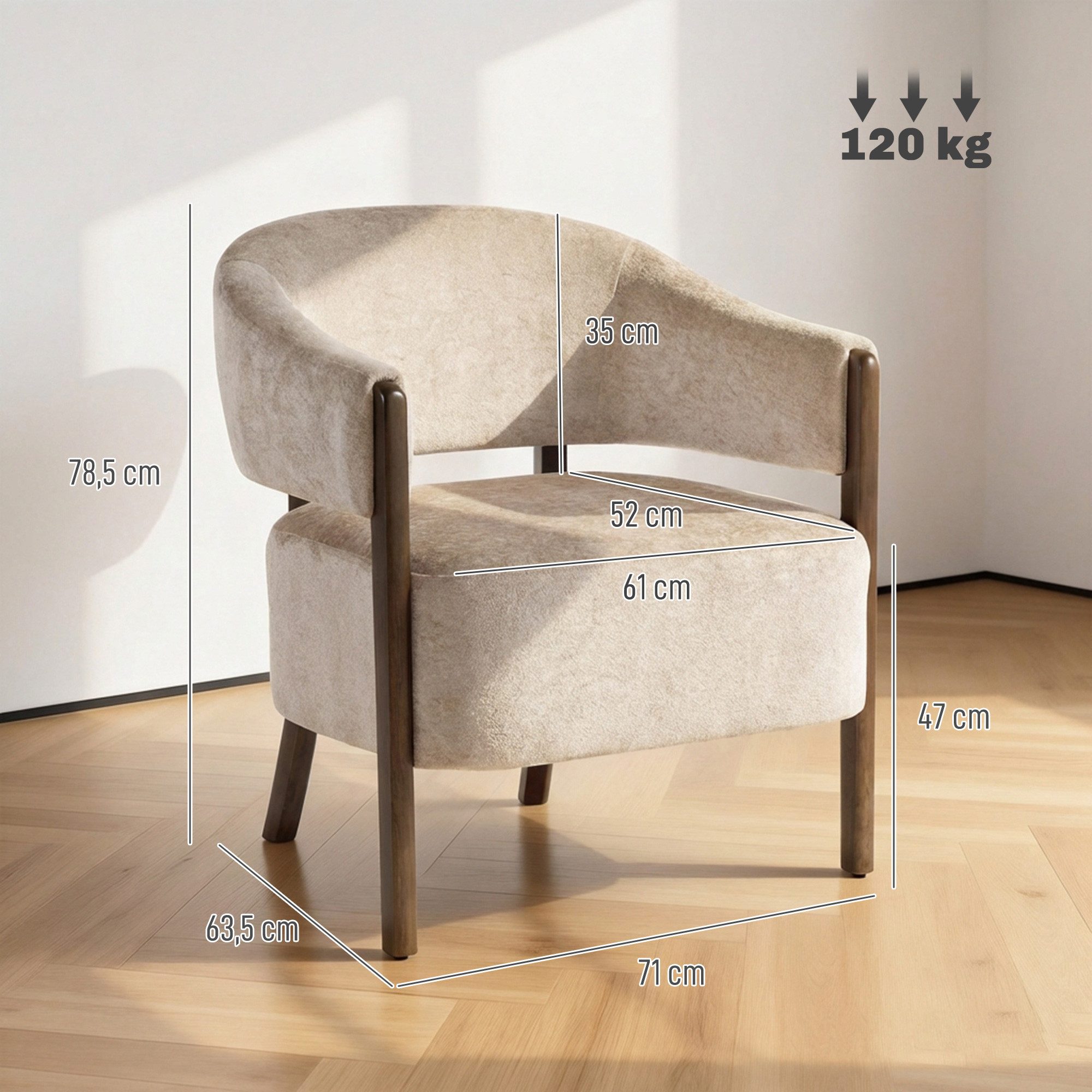 HOMCOM Relaxsessel Bequemer Chenille-Polstersessel (Schminkstuhl, 1-St., Armlehnstuhl), Eleganter Chenille-Stoff, Massivholzbeine