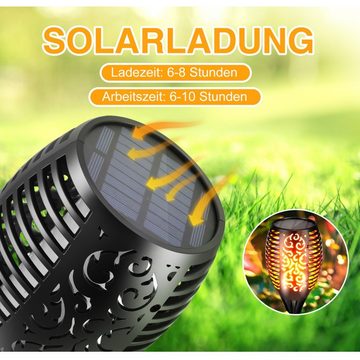 WILGOON LED Solarleuchte Gartenfackel Wasserdichte Solar Gartenleuchte Automatische Solarlampen, LED fest integriert, Warmweiß, Realistisches Solar Fackeln, IP65 wasserdicht, für außen Garten