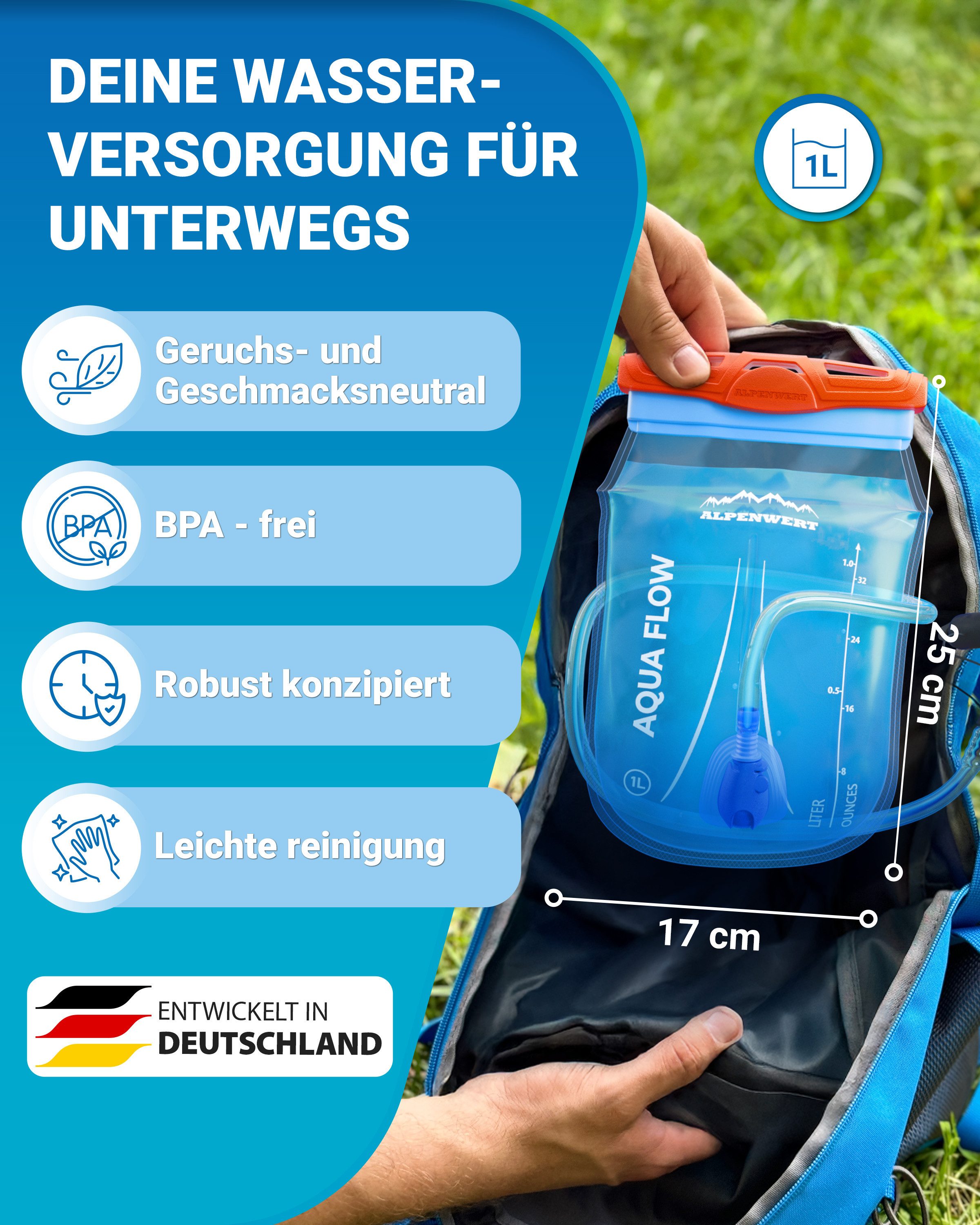 Alpenwert Trinkbeutel Alpenwert Trinkblase mit Trinkschlauch Wasserblase 2L/3L Outdoor
