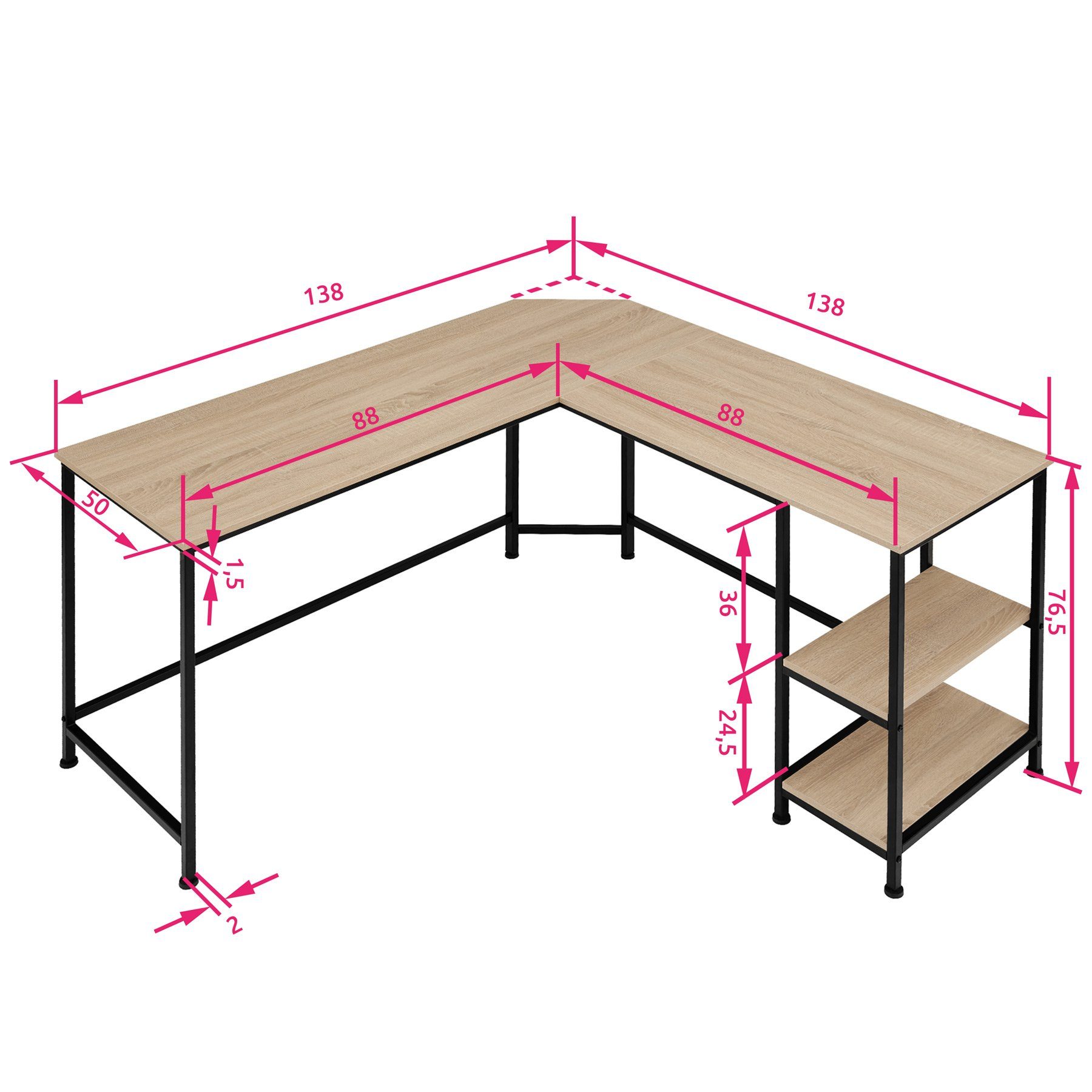 Hamilton tectake Schreibtisch Industrial (1-St., Eiche tlg) hell, 1 Holz Sonoma