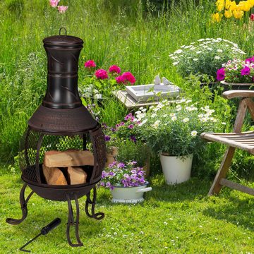 relaxdays Feuerschale Aztekenofen für Garten rot-bronze