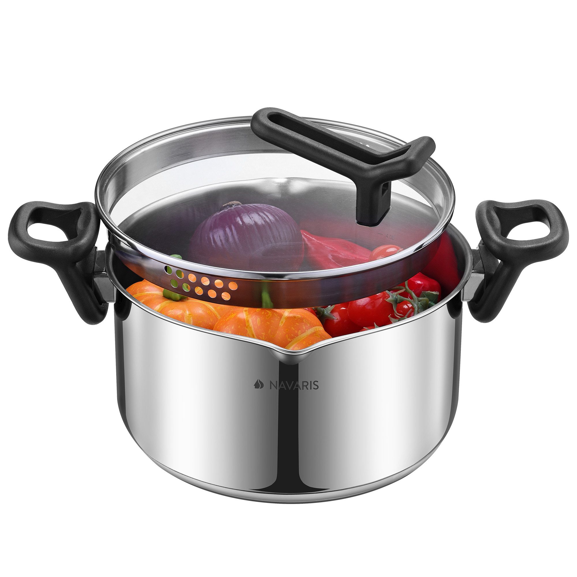 Navaris Kanne Edelstahl Kochtopf 5,3L - Induktionstopf mit Deckel - Kochtopf groß, (1-St)