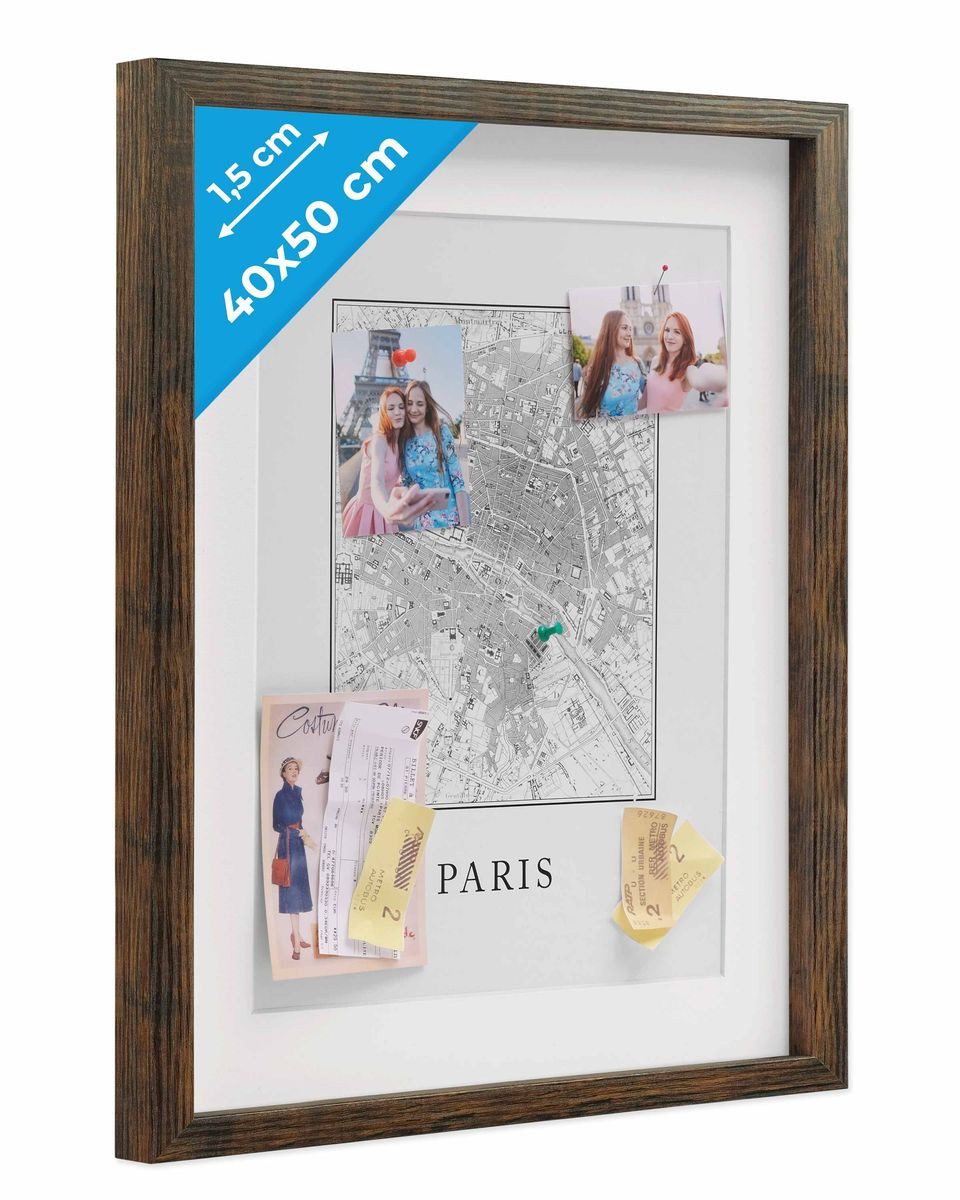 PHOTOLINI Bilderrahmen 3D-Objektrahmen zum Befüllen mit Passepartout und Glasscheibe, für 1 Bilder (1 Einzelrahmen), Rahmen 40x50 cm für Objekte bis 1,5 cm Tiefe zum Basteln & Verschenken
