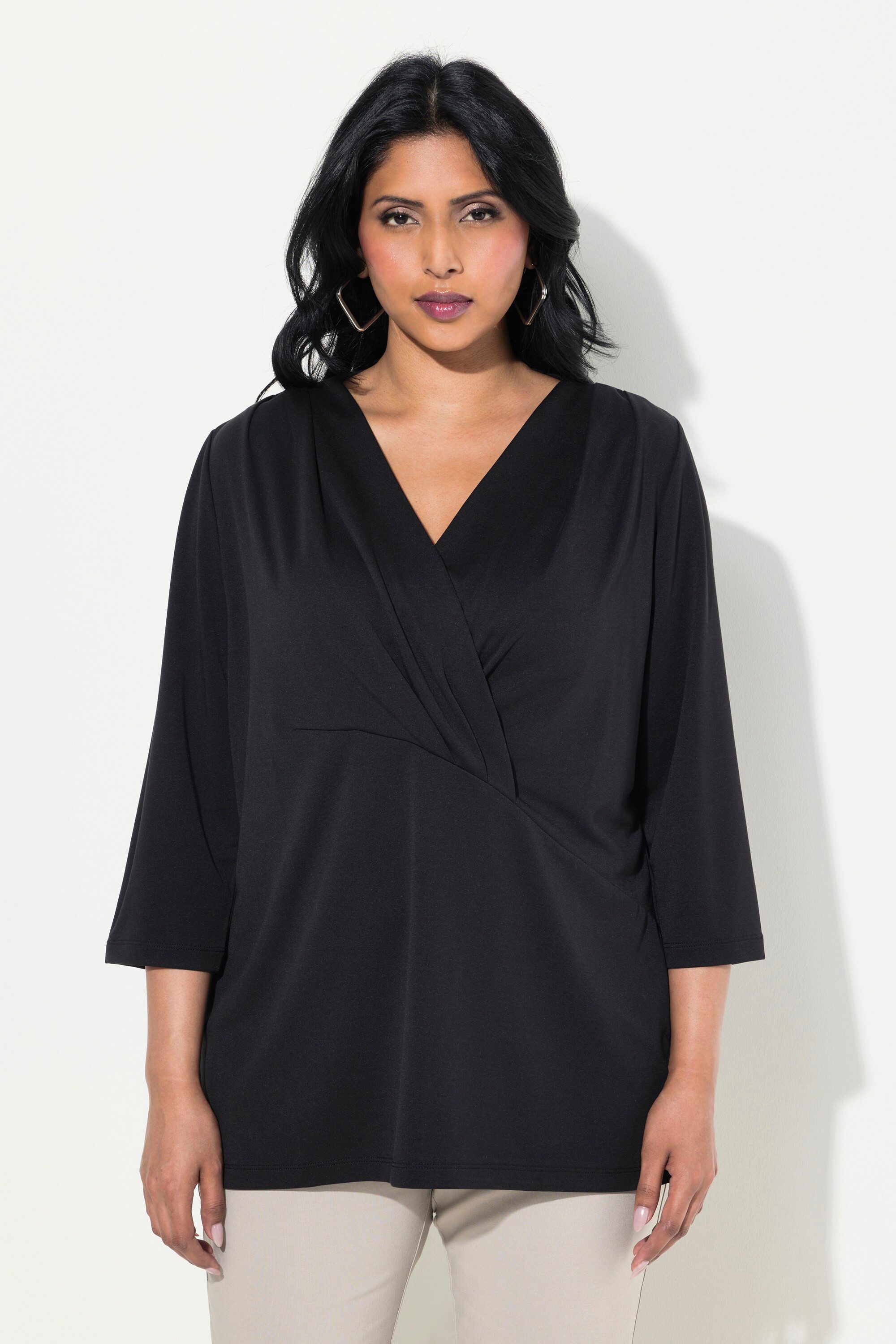 Ulla Popken T-Shirt Shirt Wickeloptik V-Ausschnitt günstig online kaufen