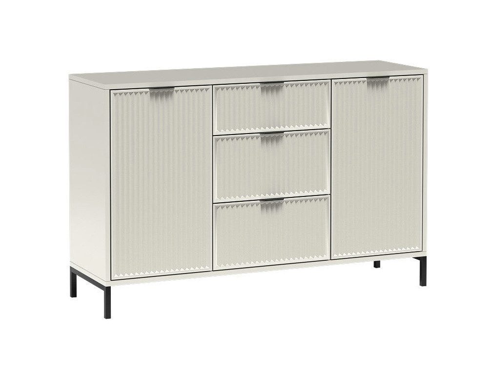 Beautysofa Kommode LINNA LS‑2 135 cm mit 3 Schubladen und 2 Türen, Lamellenfront. Soft-Close-Schienen, Metallfüße 12 cm