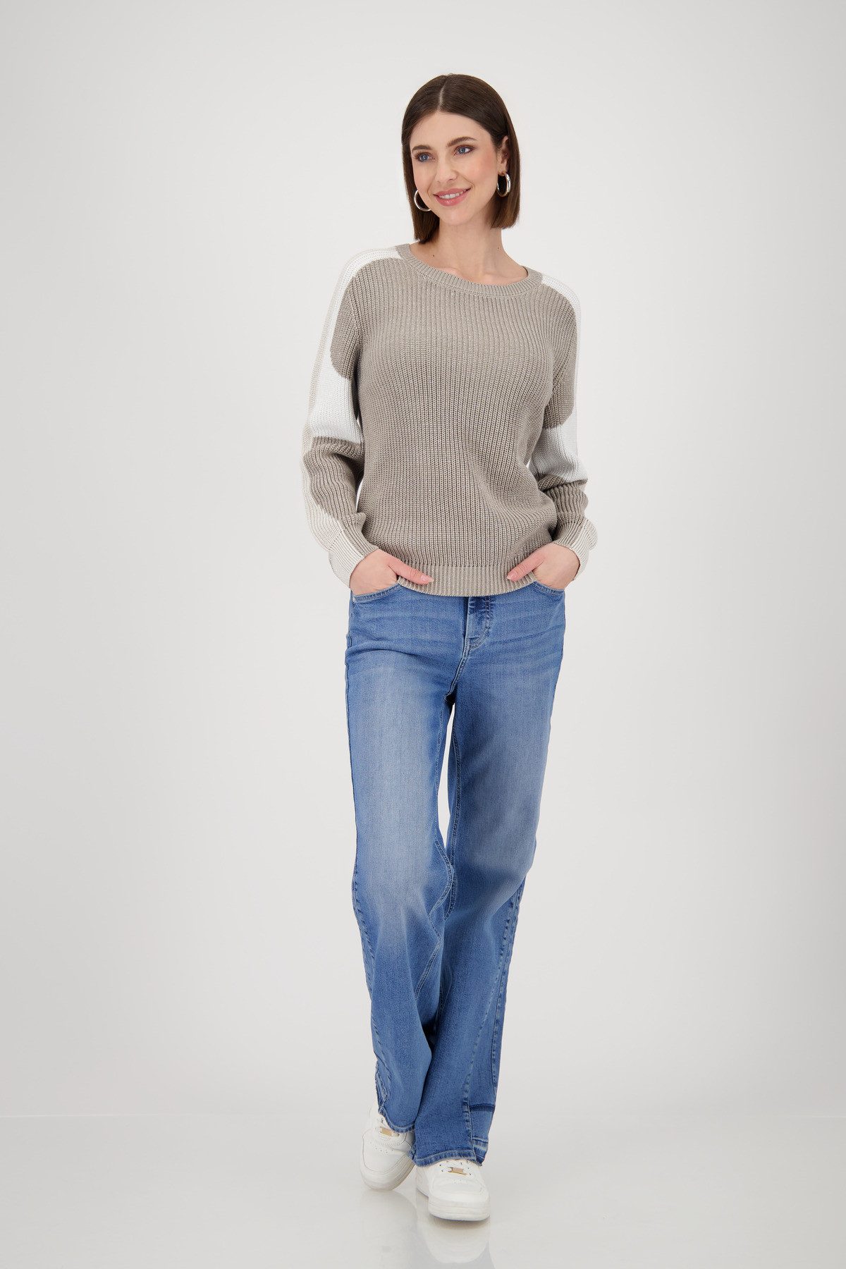 Monari Strickpullover Pullover Colorblock Perlfang Mit Rundhalsausschnitt