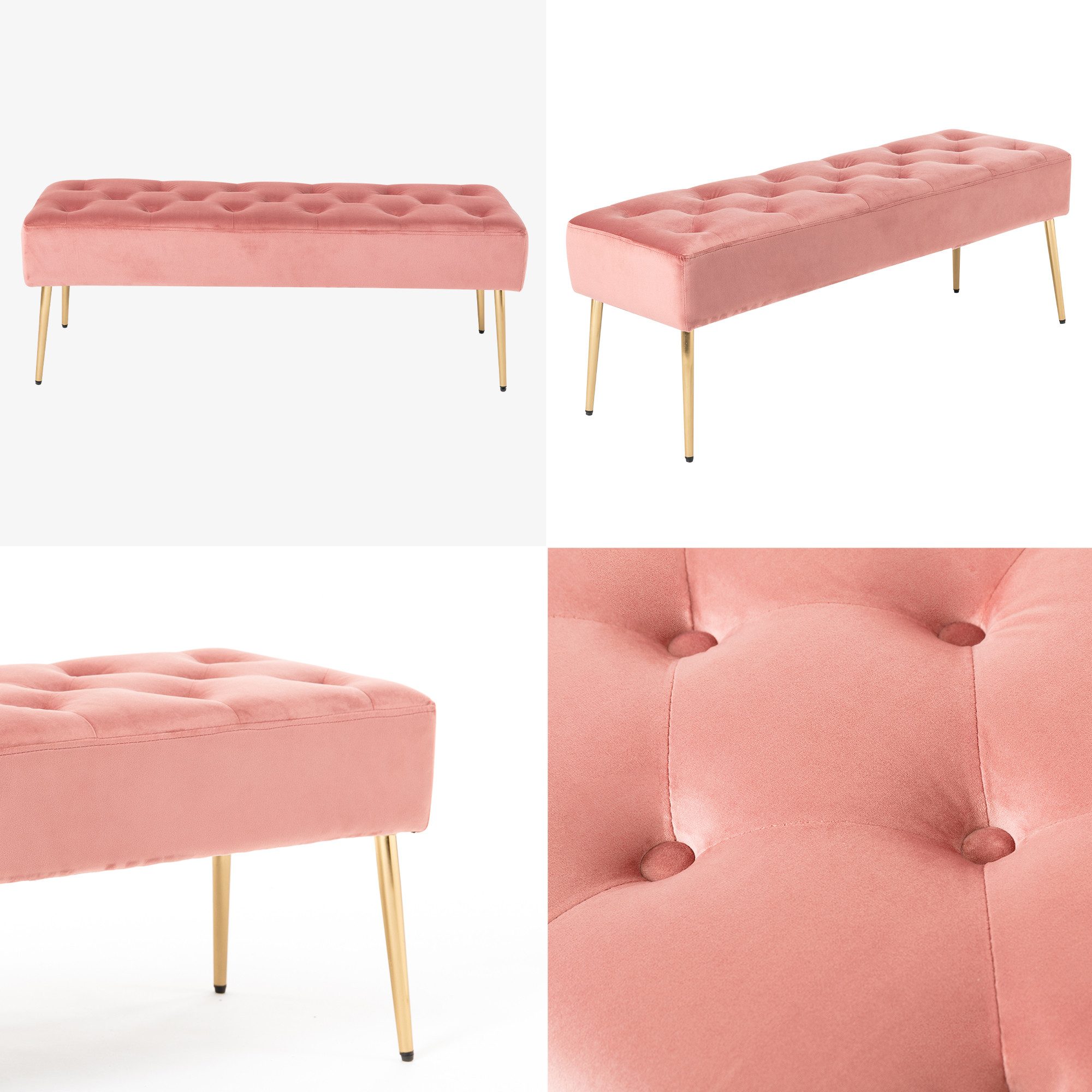 Duhome Sitzhocker (9130C), Sitzbank Polsterbank Sitzhocker Schminkbank mit Knöpfen, Metallbeine