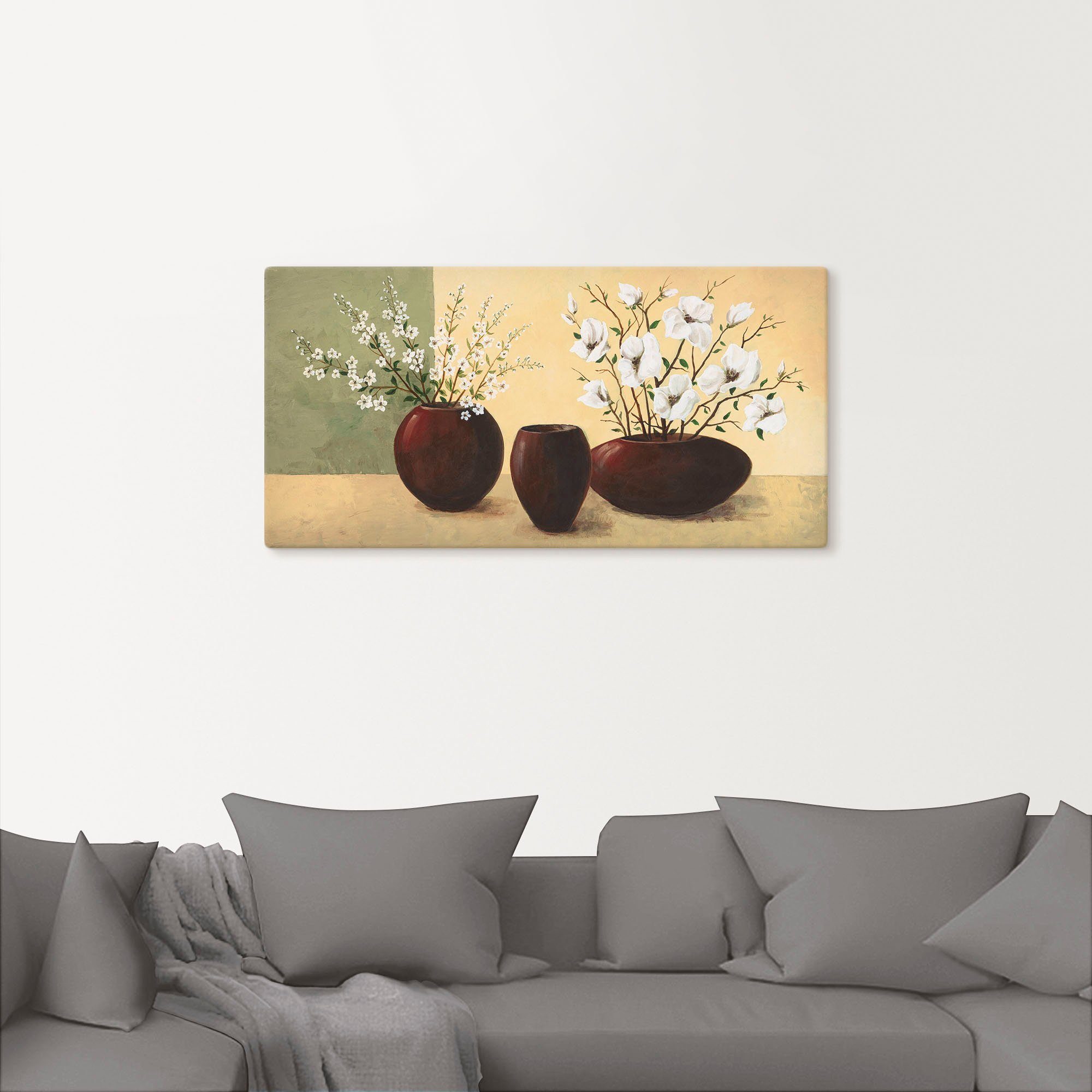 Artland Leinwandbild Magnolien, Vasen & Töpfe (1 St), auf Holzrahmen gespannt