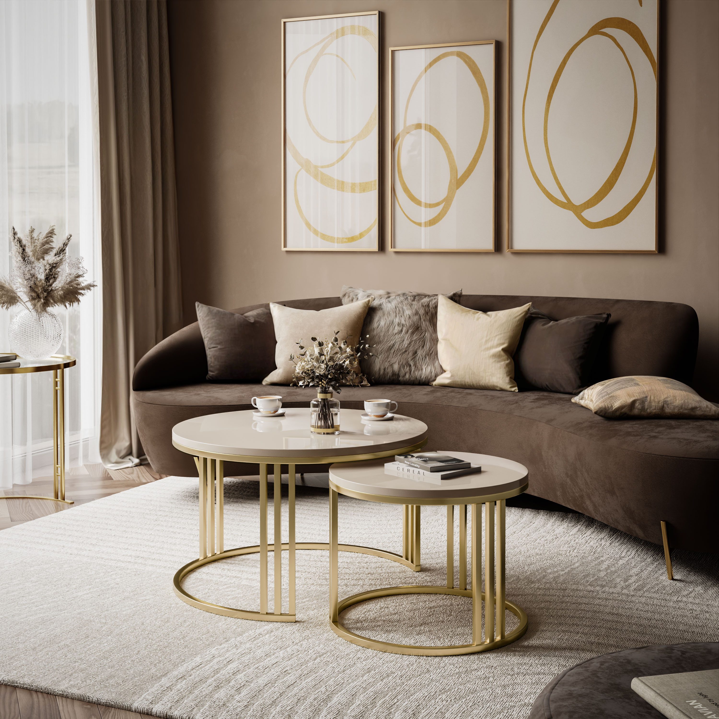 Lookway Couchtisch LORI 2in1 in HOCHGLANZ auf einem gebürsteten goldfarbene günstig online kaufen