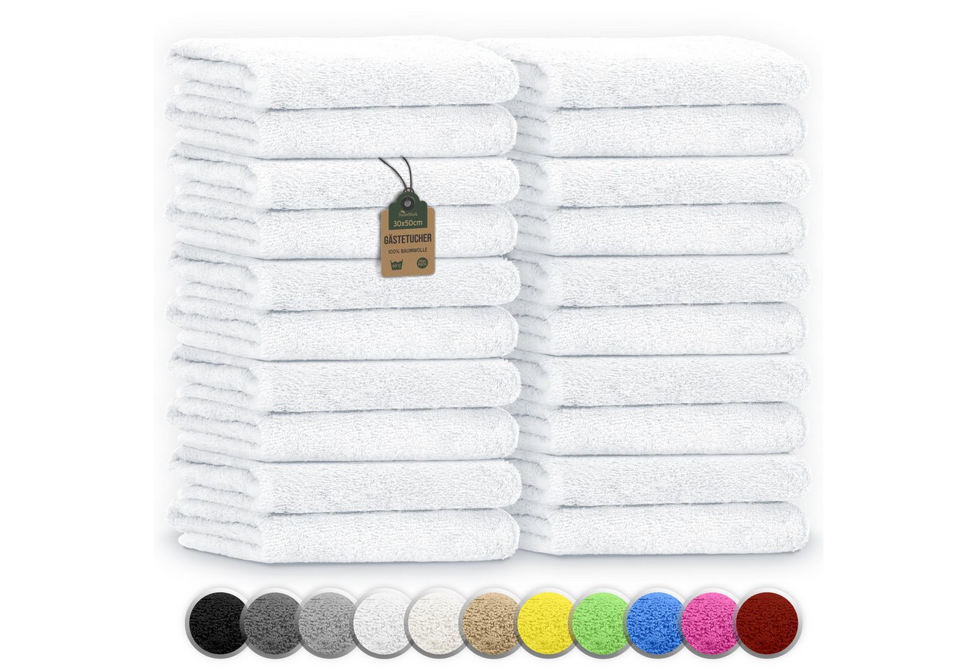 NatureMark Gästehandtuch 20er-Sparpack Frottier Gästetücher 30x50cm, 100% Baumwolle (20-St), Gästehandtuch 30x50cm Weiß