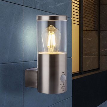 etc-shop Außen-Wandleuchte, Leuchtmittel inklusive, Warmweiß, Design Wand Leuchte Edelstahl Veranda Bewegungs Melder Lampe im