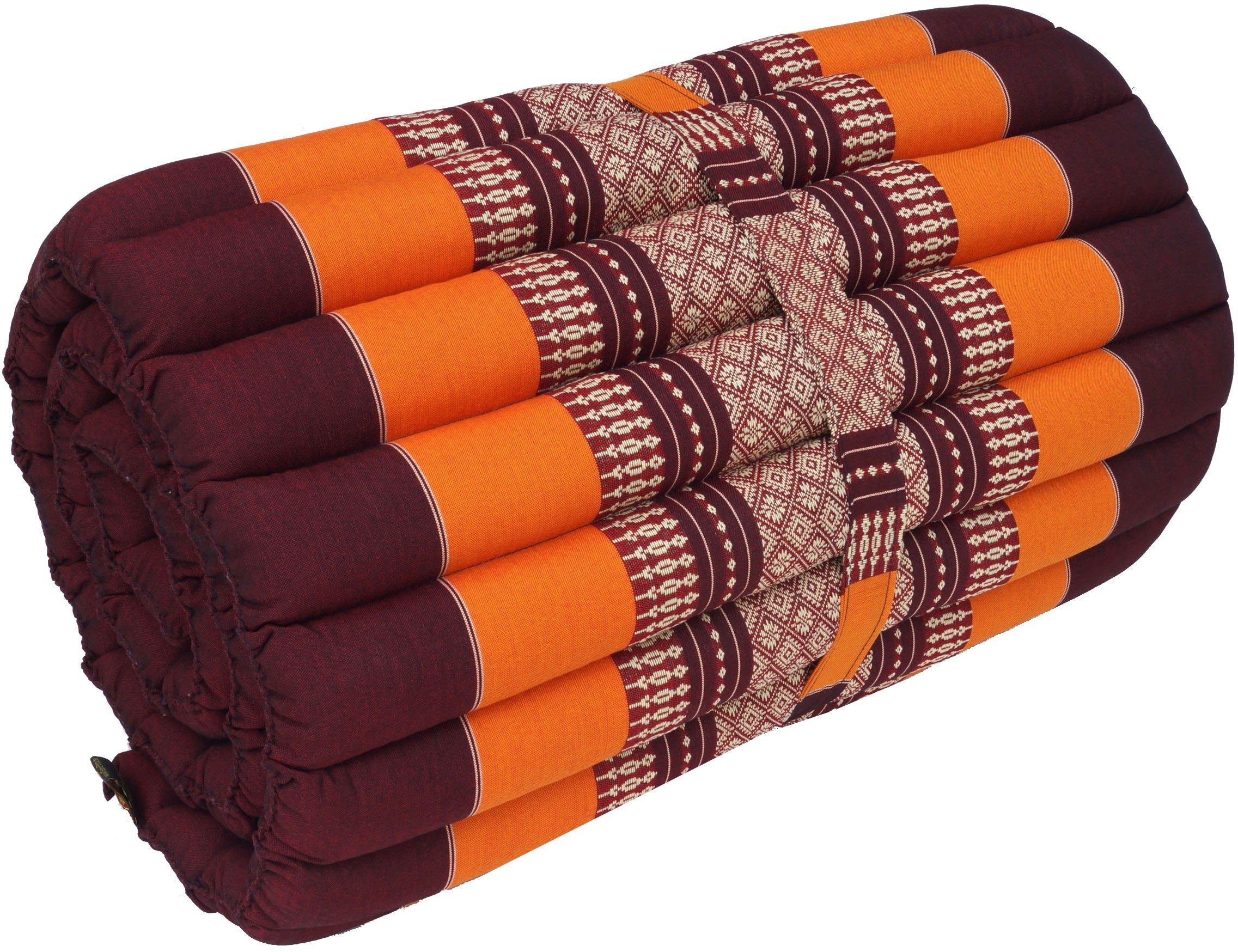 Guru-Shop Sitzkissen Rollbare Thaimatte, Bodenmatte mit Kapokfüllung.. orange/weinrot