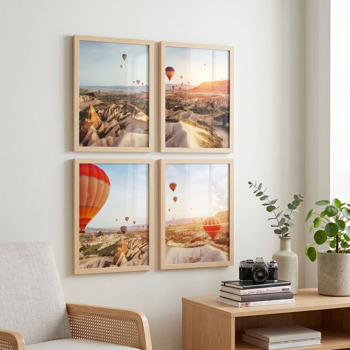 PHOTOLINI Bilderrahmen 4er Set 21x30 cm / DIN A4 Poster-Rahmen, zum Aufhängen & Aufstellen, für 4 Bilder (4er Set), MDF Holz, bruchsicheres Acrylglas & Zubehör, – Bild 2 von 5