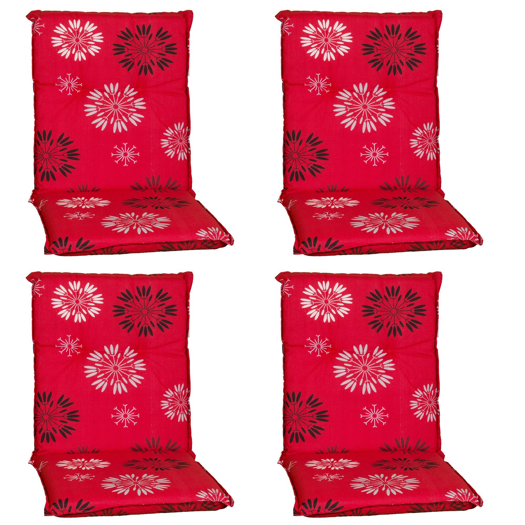 NYVI Sitzauflage Niedriglehner Auflagen 4er Set Barcelona Gartenstuhlauflagen 100x50cm, (4 St), Niederlehner Stuhlauflage Sitzauflage mit Halteband Blumen Floral