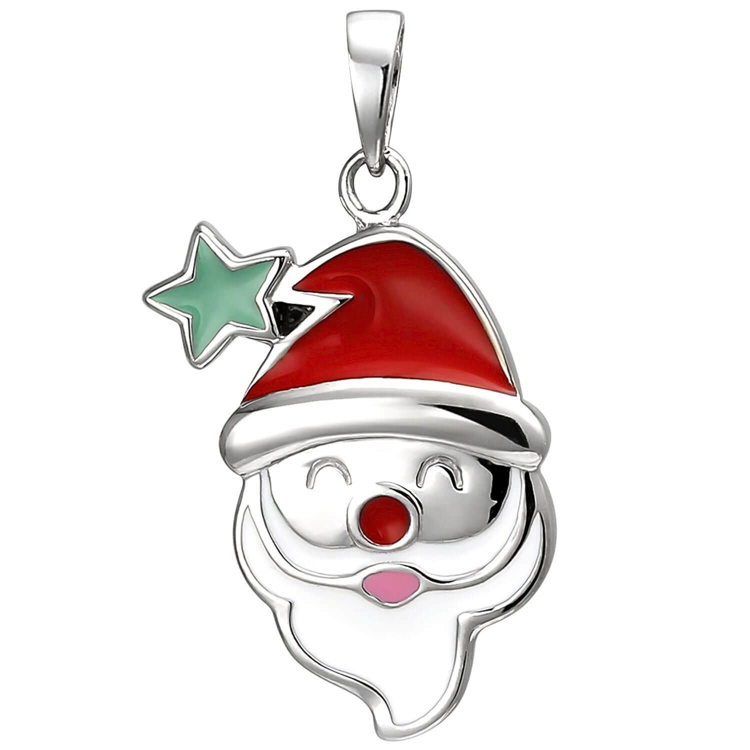 Schmuck Krone Кулоны Kinder Anhänger Weihnachtsmann-Kopf aus 925 Silber, Silber 925