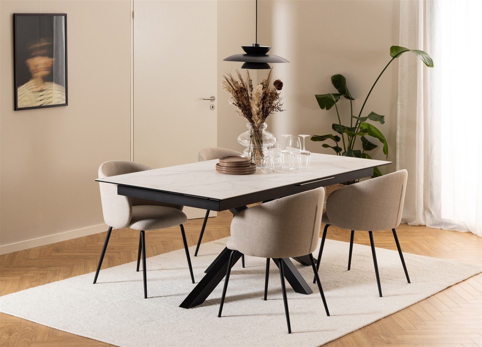 freiraum Kulissentisch Heaven, ausziehbar bis 240cm, weiss, Glas-Keramik - 200(240)x76x100cm (BxHxT)