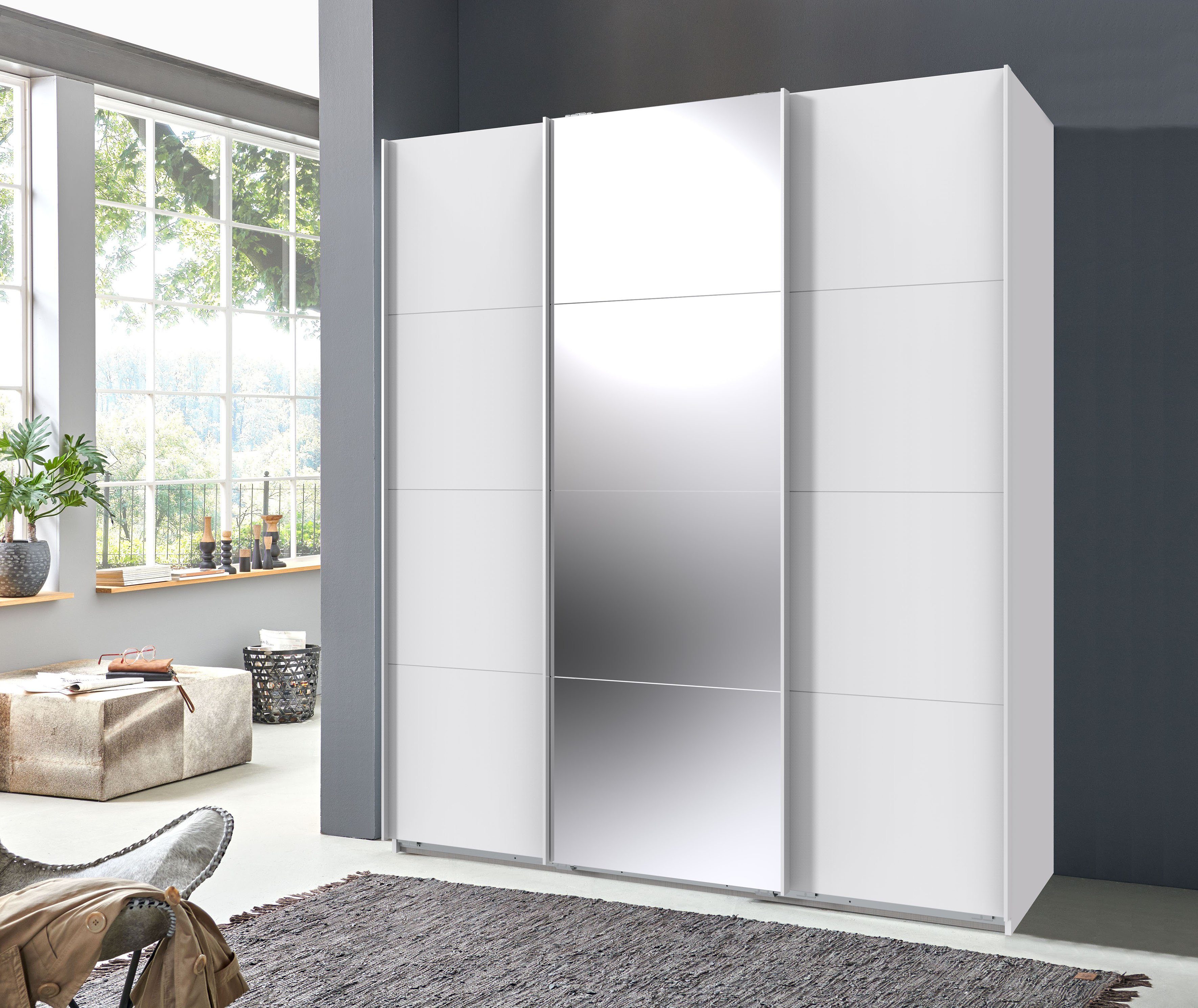 Weiß/ Einlegeböden Weiß und INKLUSIVE Spiegel Wimex 2 | Stoffboxen 2 Schwebetürenschrank Norderstedt zusätzliche