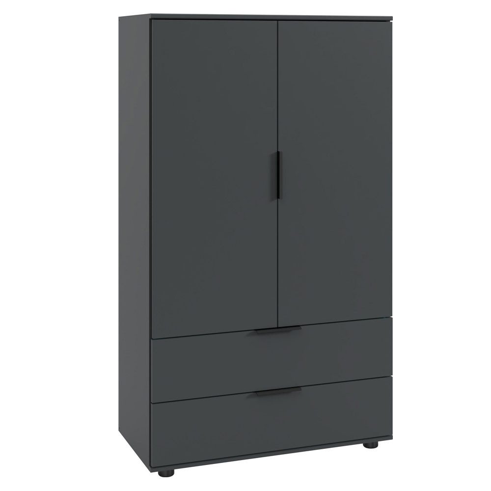 Wimex Stauraumschrank Easy Plus (2-türig, 2 Einlegeböden, 2 Schubladen, 1-St., moderne Optik, 2-türig, 3 schwarze Griffleisten) 81x40x140cm graphit mit 2 Schubladen und 2 Einlegeböden