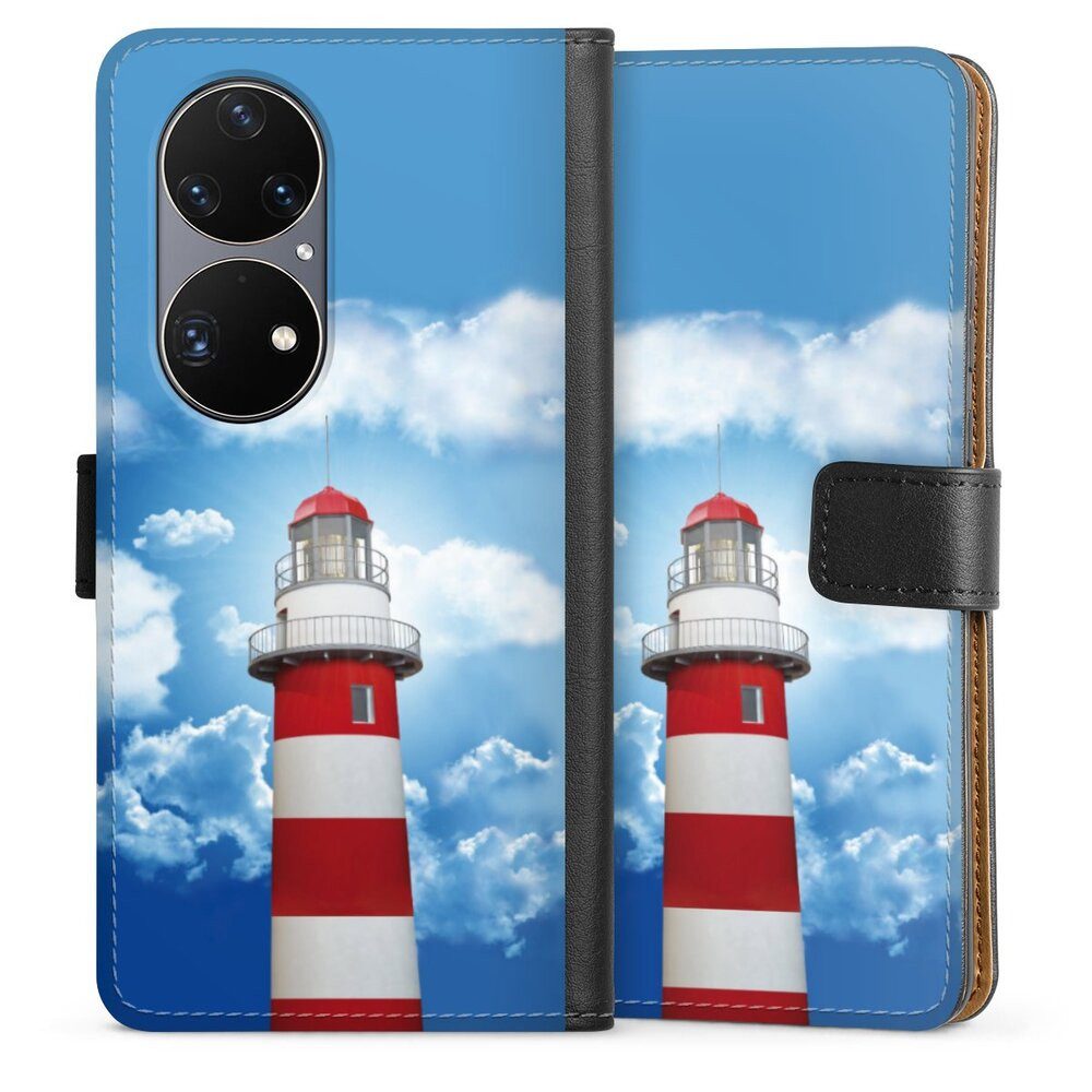 DeinDesign Handyhülle Leuchtturm Wolke Himmel Leuchtturm, Huawei P50 Pro Hülle Flip Case Klapphülle Handytasche Leder
