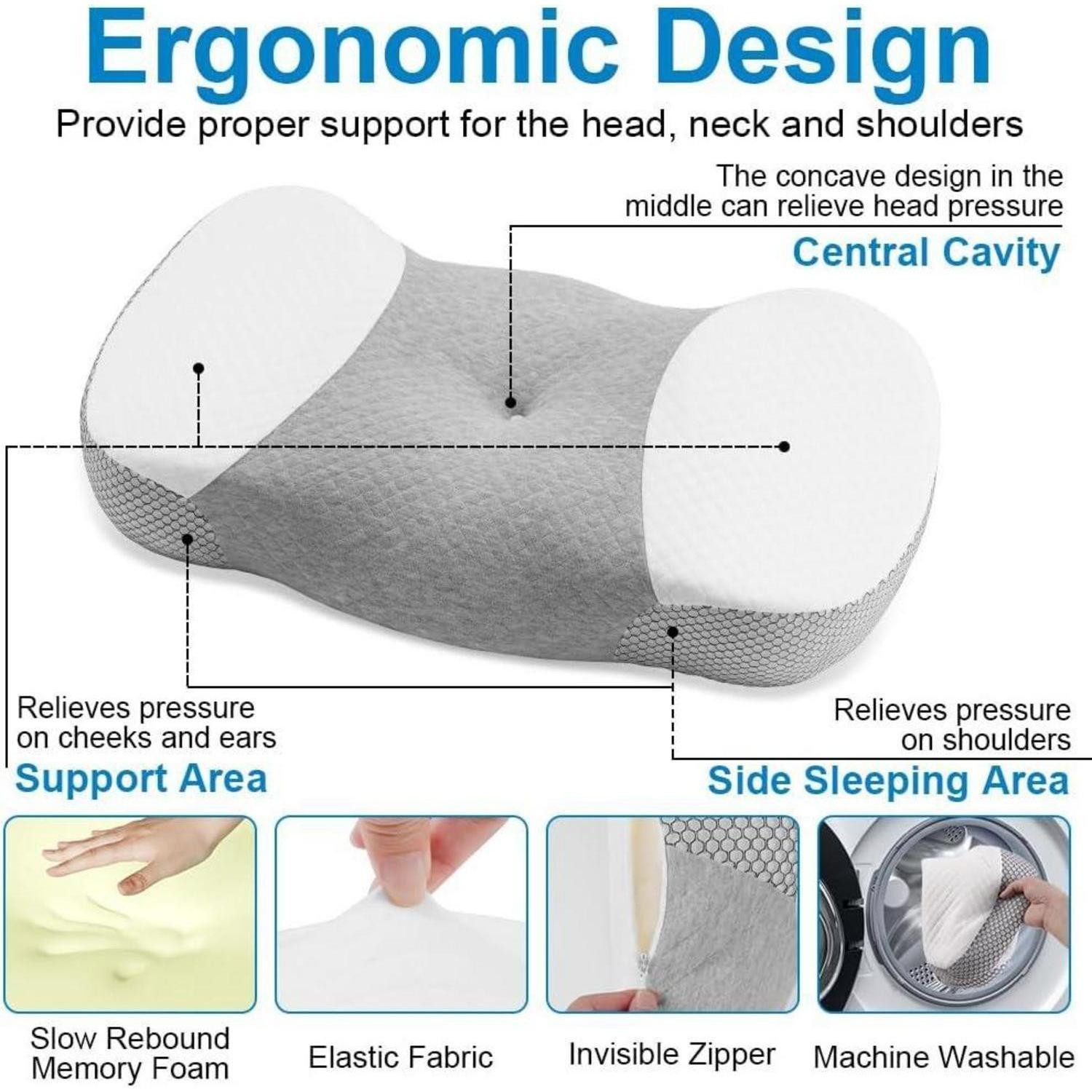 LuxusKollektion Halbmond-Kissen Kissen Memory Foam orthopädisch Seiten Rücken Grau-b