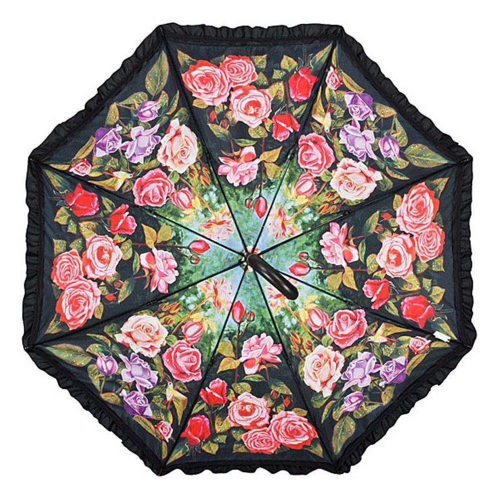 bespannt - Rosengarten von Blumen Regenschirm Lilienfeld schwarz, Doppelt doppelt außen Stockregenschirm bespannt